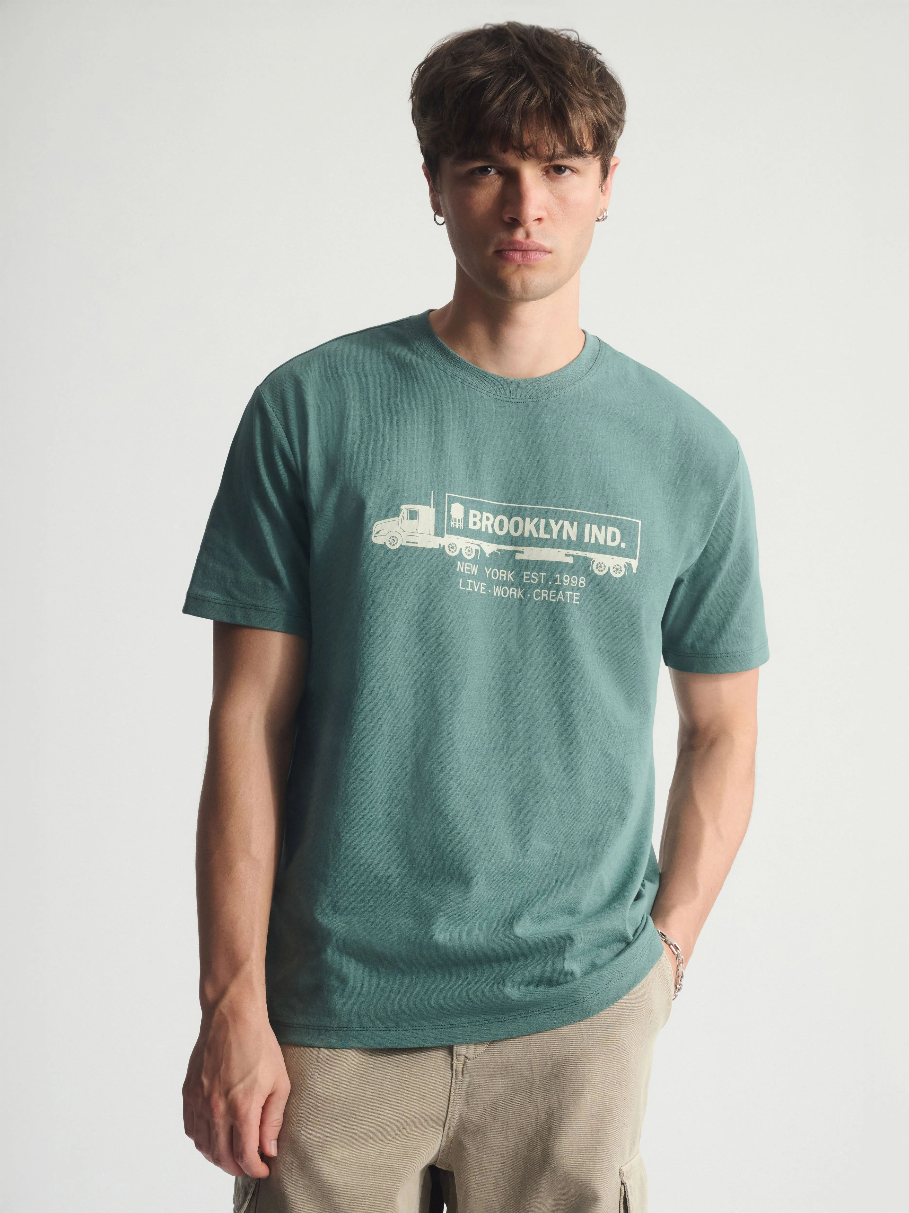Men's Brooklyn Logo Cotton T-Shirt In Silver Pine sold by Brooklyn Industries