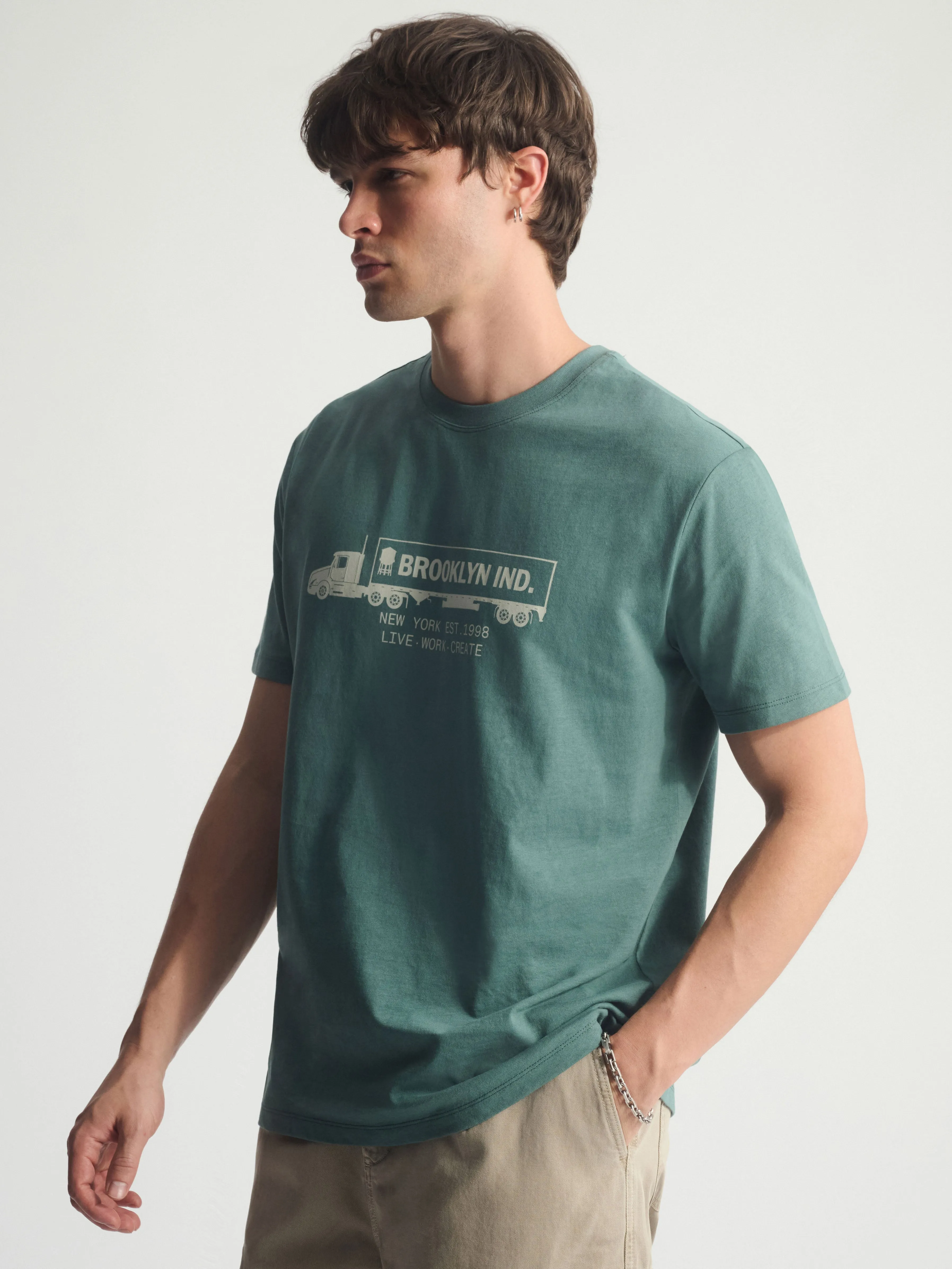 Men's Brooklyn Logo Cotton T-Shirt In Silver Pine sold by Brooklyn Industries product image thumbnail 3