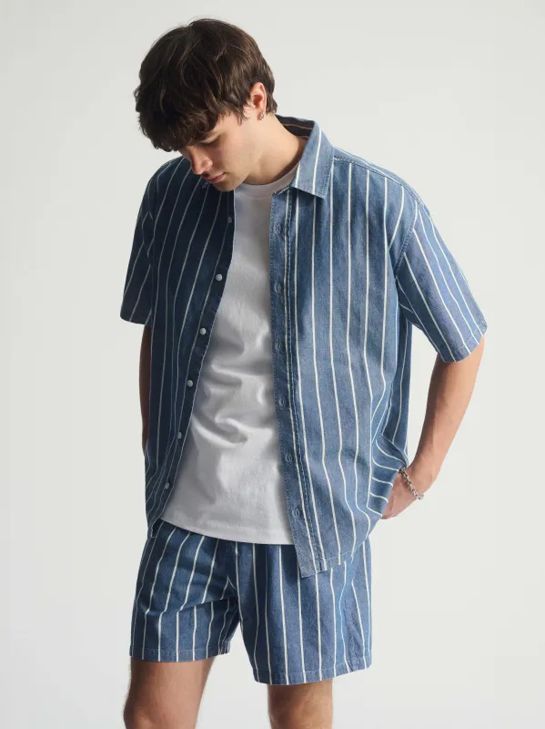 Men's Striped Short Sleeve Shirt In Blue Striped sold by Brooklyn Industries