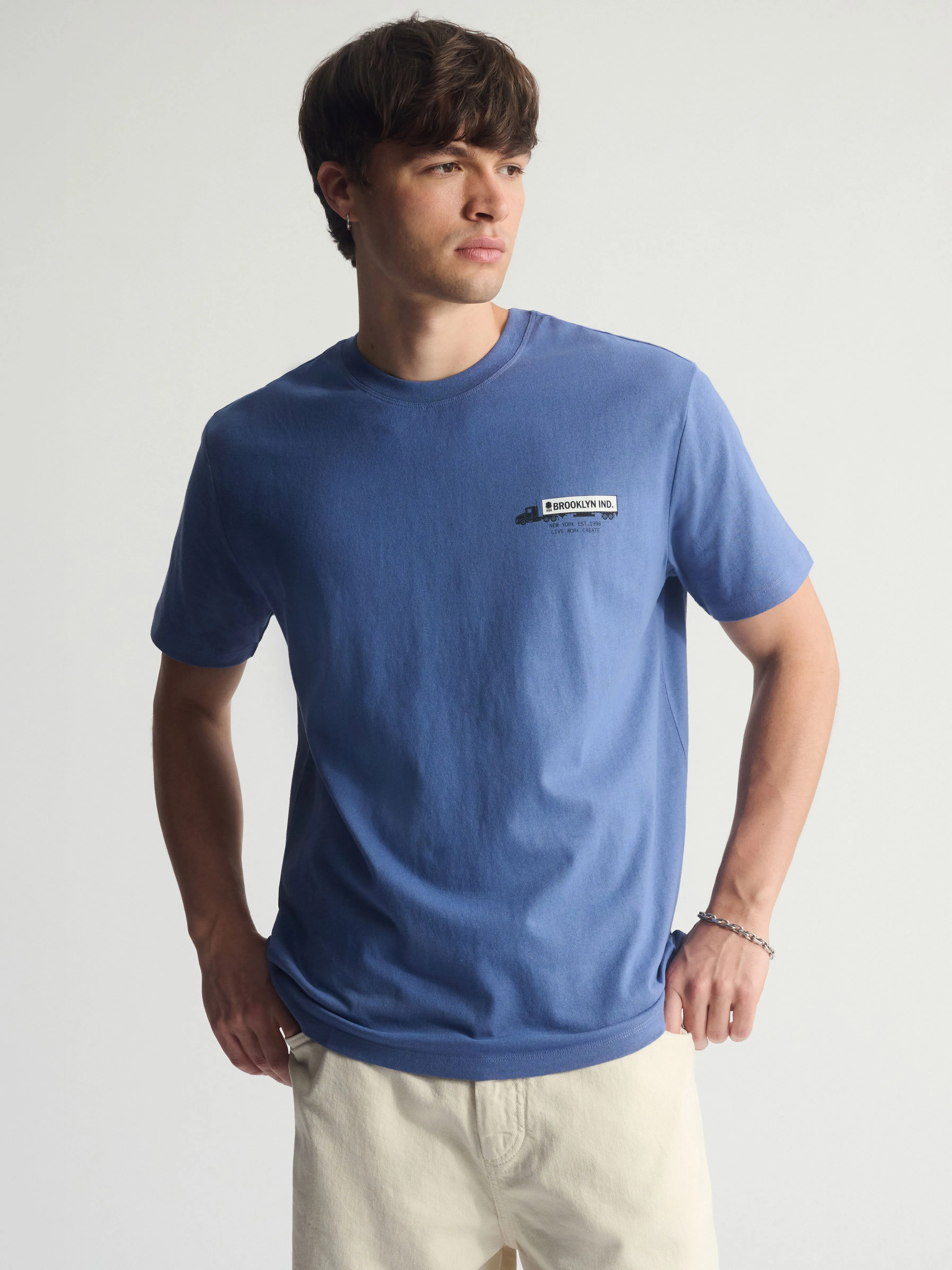 Men's Brooklyn Logo Cotton T-Shirt In Bijou Blue sold by Brooklyn Industries