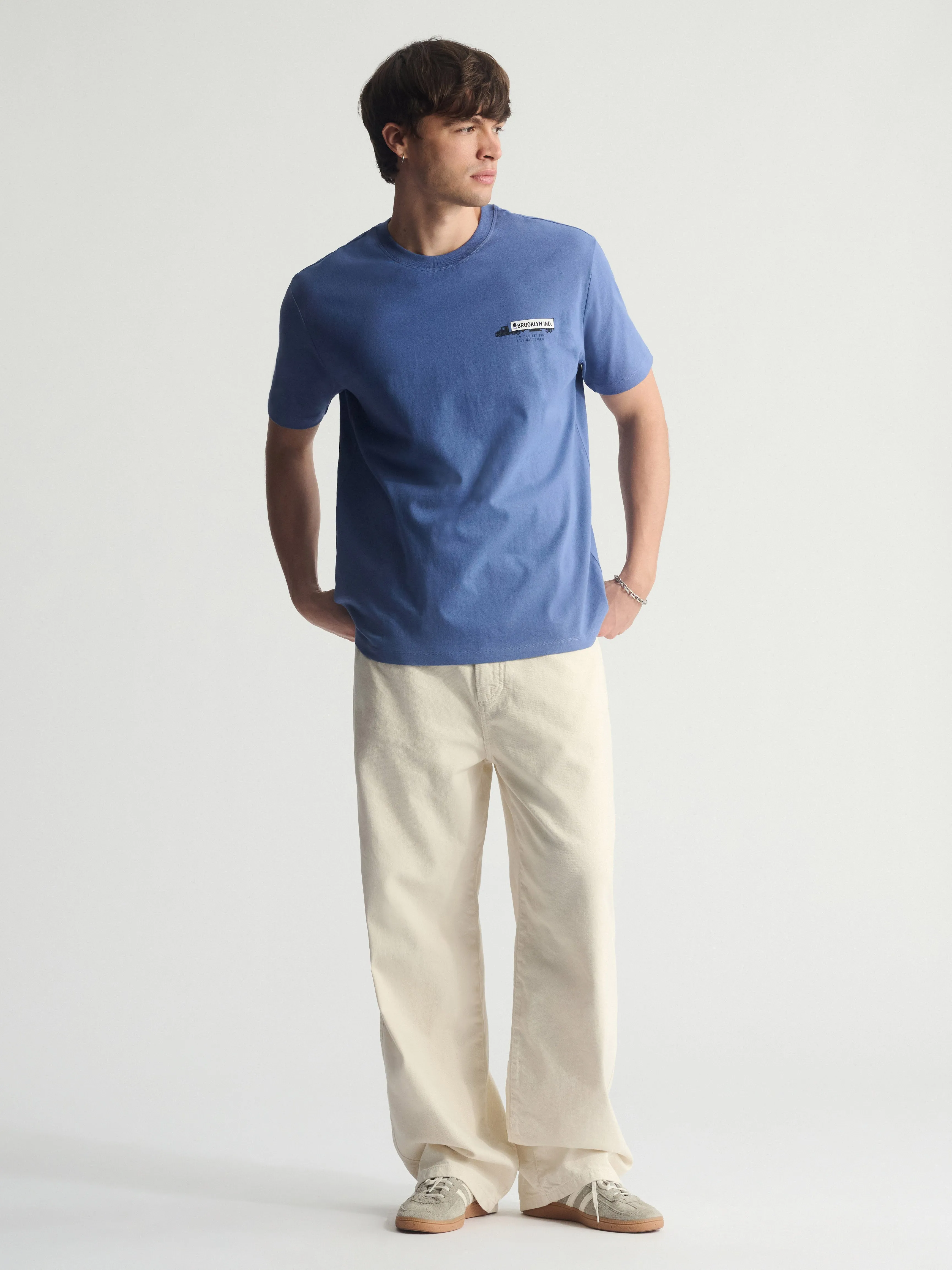 Men's Brooklyn Logo Cotton T-Shirt In Bijou Blue sold by Brooklyn Industries product image thumbnail 3