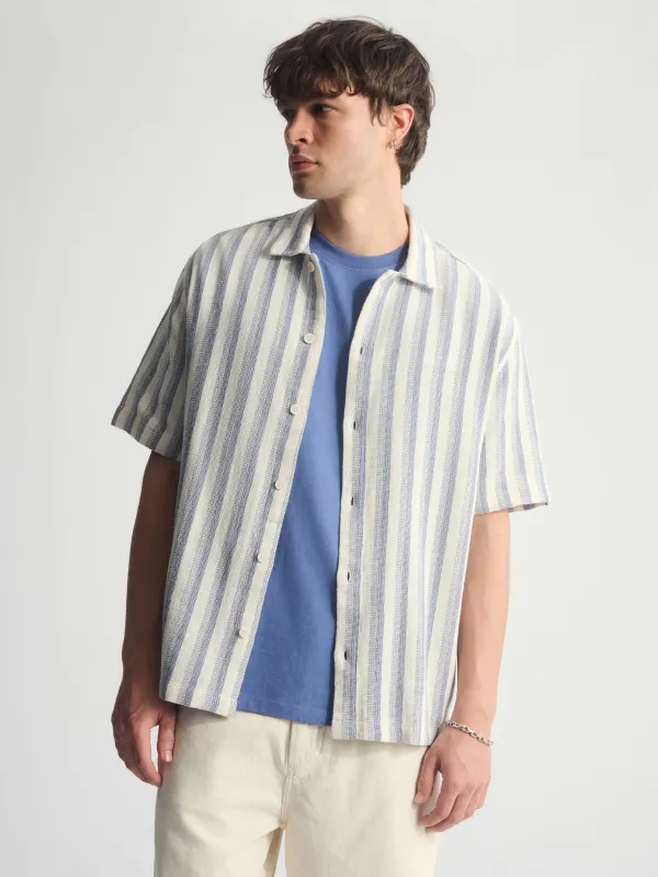 Men's Striped Short Sleeve Shirt In Turtledove sold by Brooklyn Industries