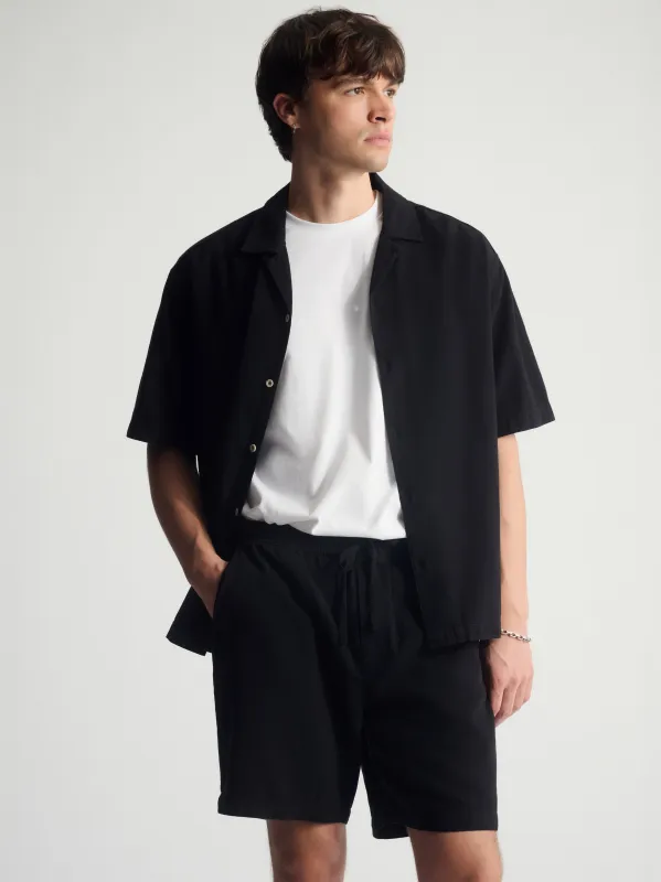 Men's Linen-Blend Short Sleeve Shirt In Black sold by Brooklyn Industries