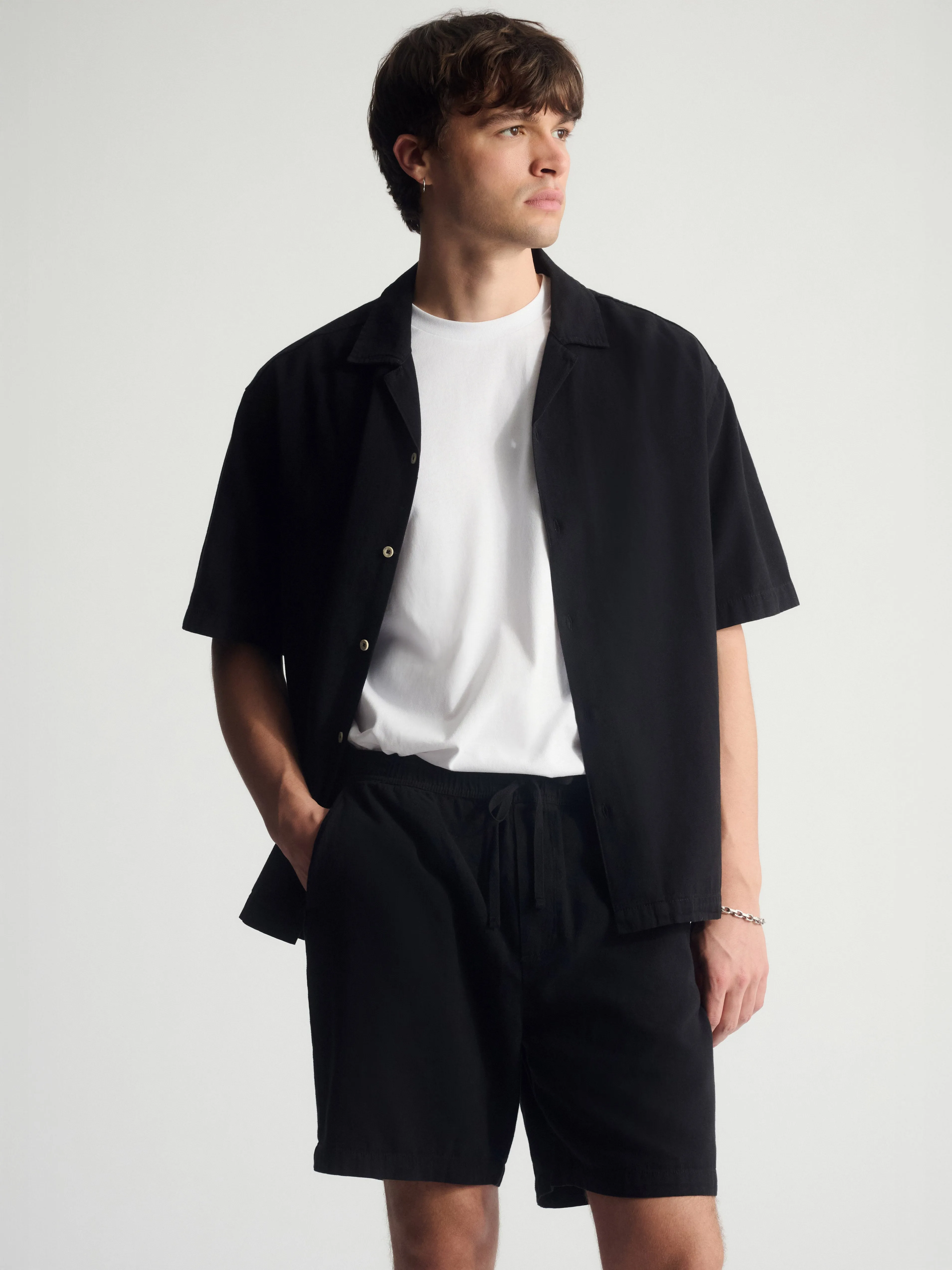 Men's Linen-Blend Short Sleeve Shirt In Black sold by Brooklyn Industries