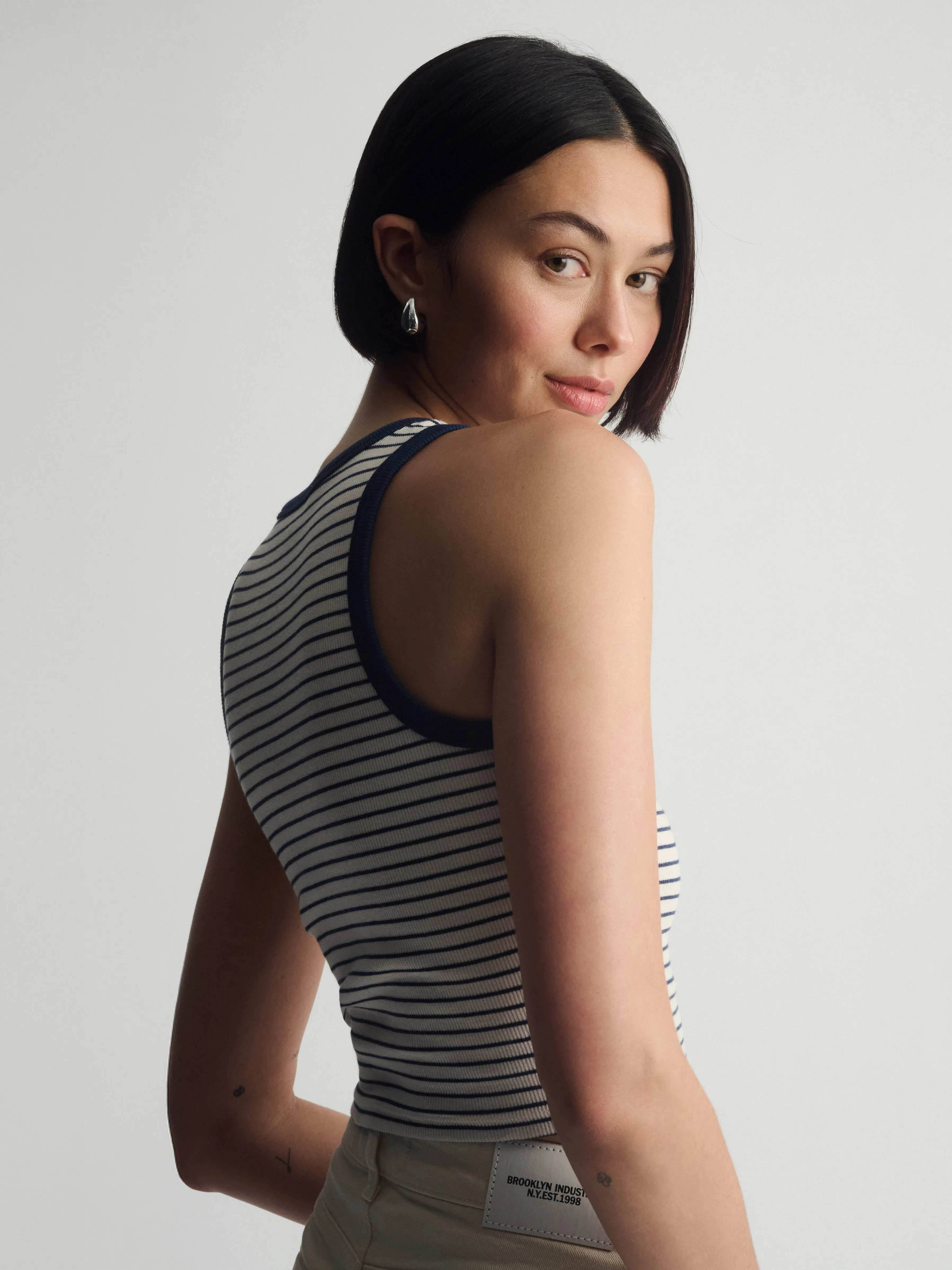 Women's Brooklyn Striped Ribbed Crop Tank In Outer Space Stripe sold by Brooklyn Industries product image thumbnail 5
