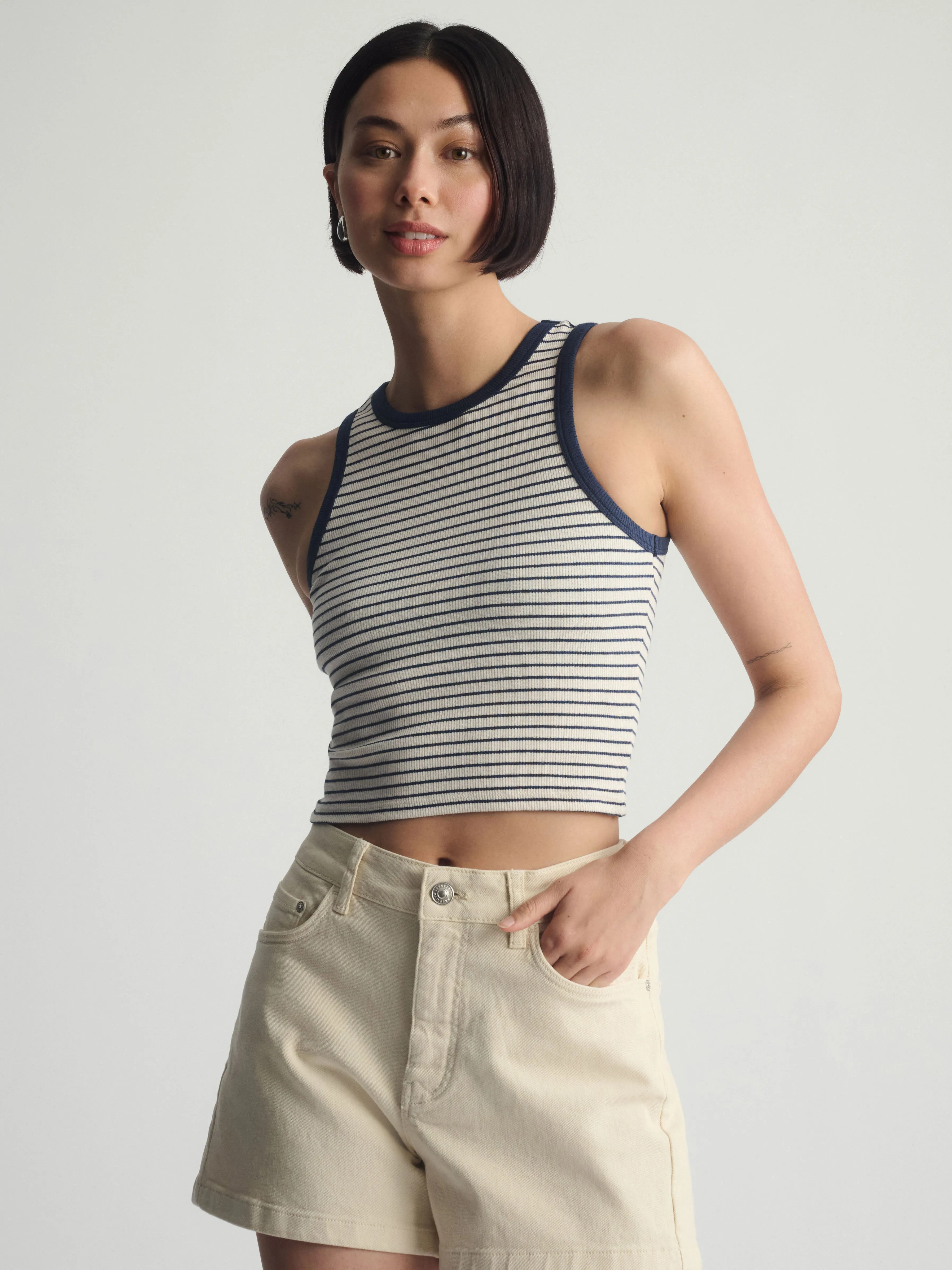 Women's Brooklyn Striped Ribbed Crop Tank In Outer Space Stripe sold by Brooklyn Industries product image thumbnail 3