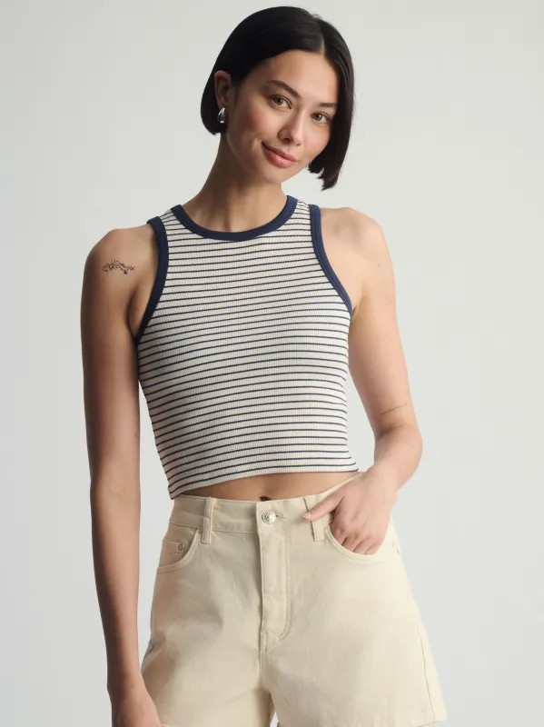 Women's Brooklyn Striped Ribbed Crop Tank In Outer Space Stripe sold by Brooklyn Industries