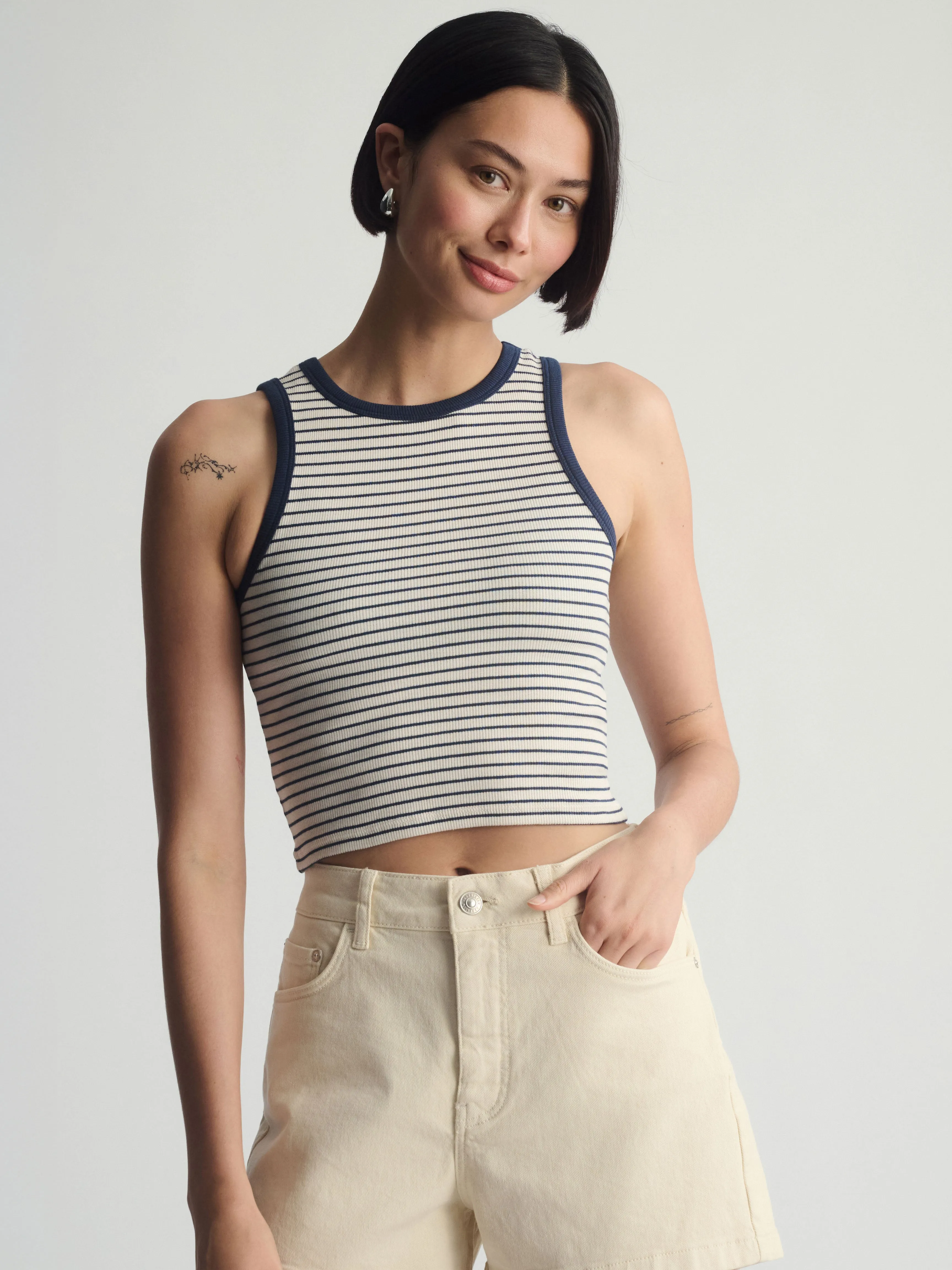 Women's Brooklyn Striped Ribbed Crop Tank In Outer Space Stripe sold by Brooklyn Industries