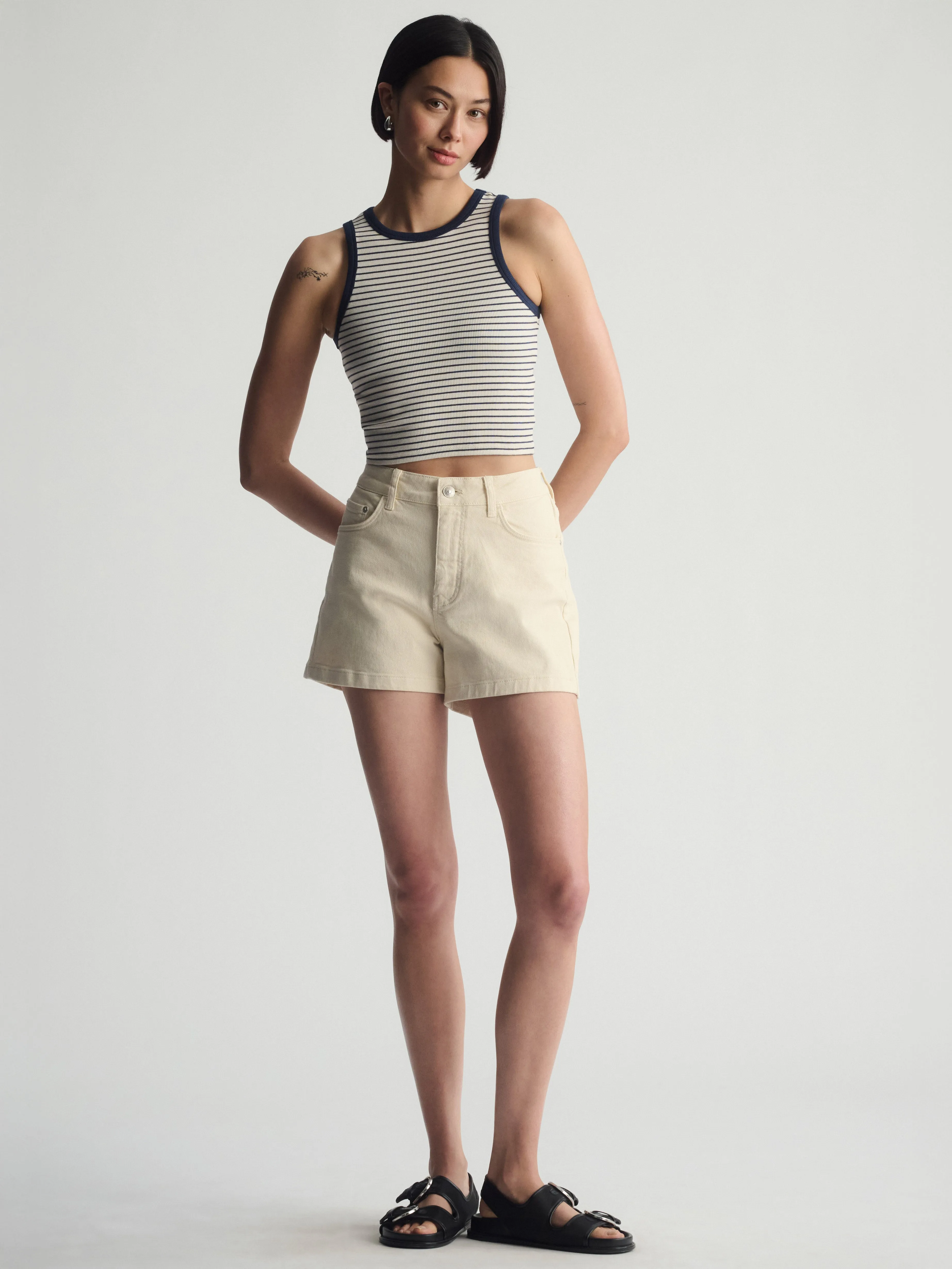 Women's Brooklyn Striped Ribbed Crop Tank In Outer Space Stripe sold by Brooklyn Industries product image thumbnail 2