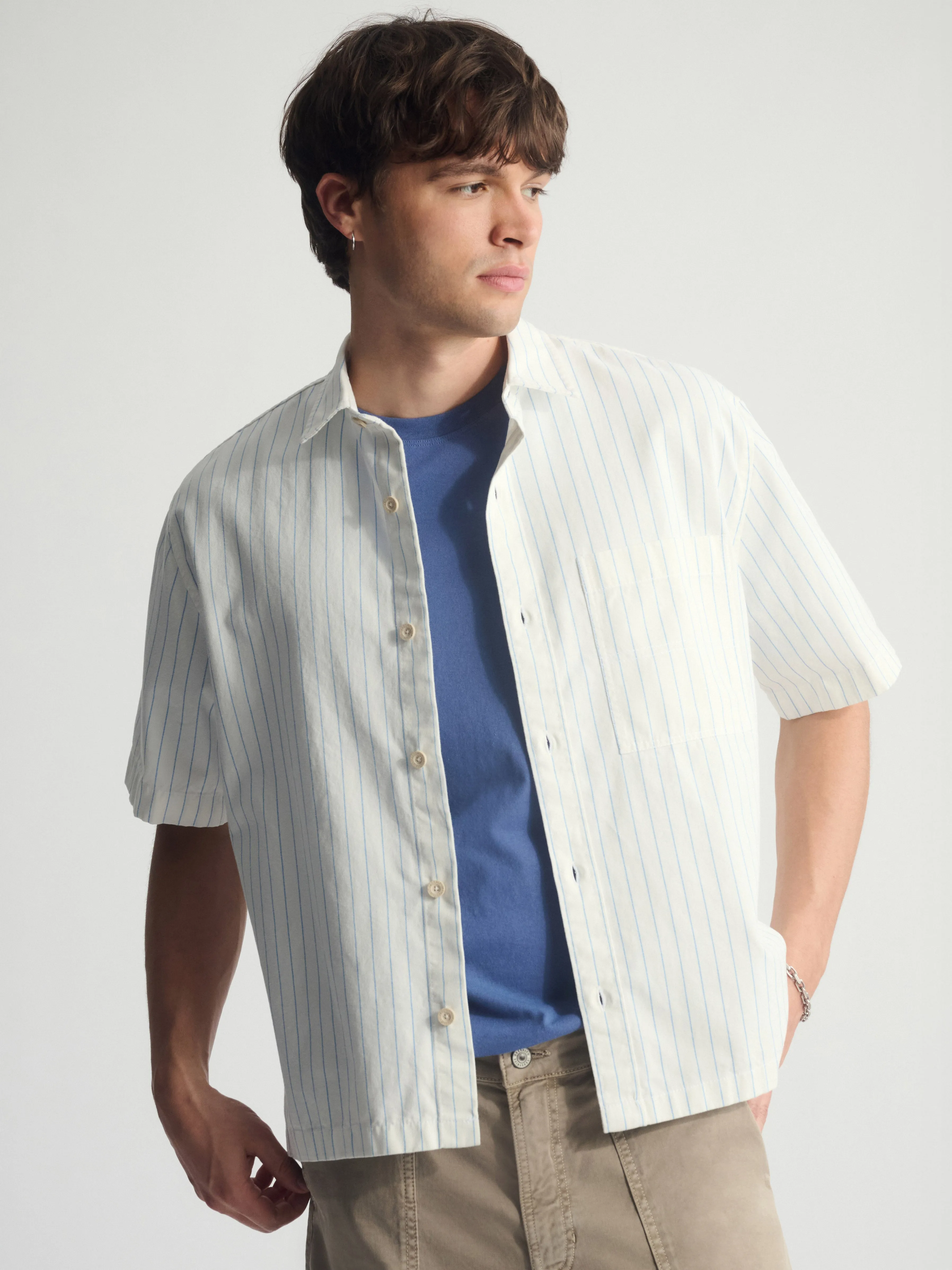 Men's Brooklyn Striped Short Sleeve Shirt In Bel Air Blue sold by Brooklyn Industries