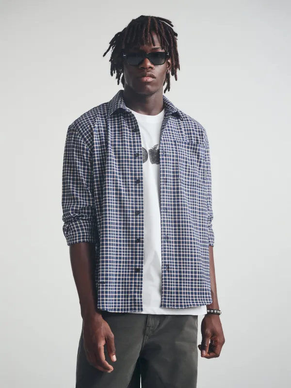 Men's Brooklyn Long Sleeve Plaid Shirt in Navy Check sold by Brooklyn Industries
