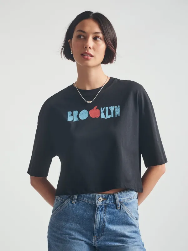 Women's Brooklyn Graphic Cropped T-Shirt in Black sold by Brooklyn Industries