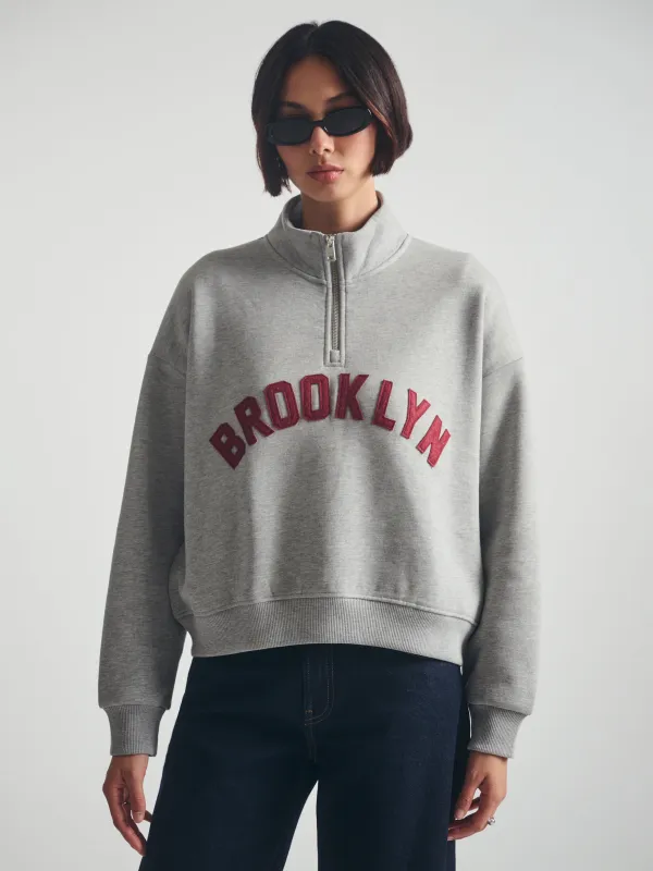 Women's Brooklyn Half Zip Sweatshirt in Mid Grey Melange sold by Brooklyn Industries
