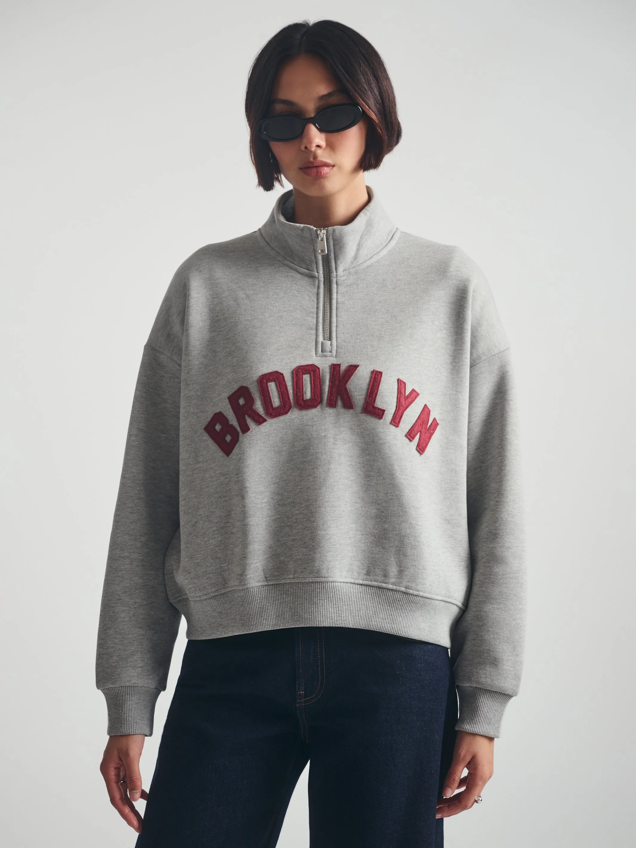Women's Brooklyn Half Zip Sweatshirt in Mid Grey Melange sold by Brooklyn Industries