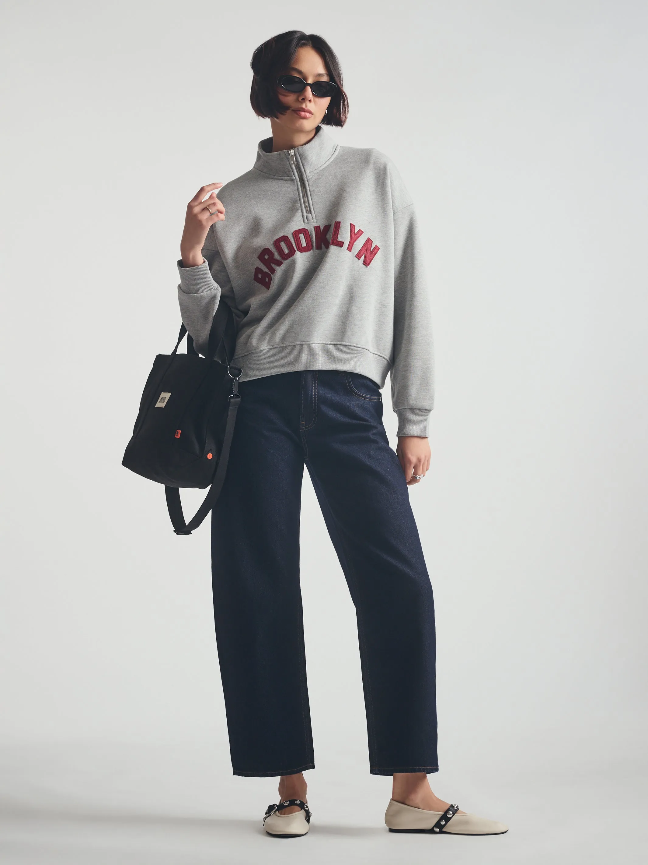 Women's Brooklyn Half Zip Sweatshirt in Mid Grey Melange sold by Brooklyn Industries product image thumbnail 2