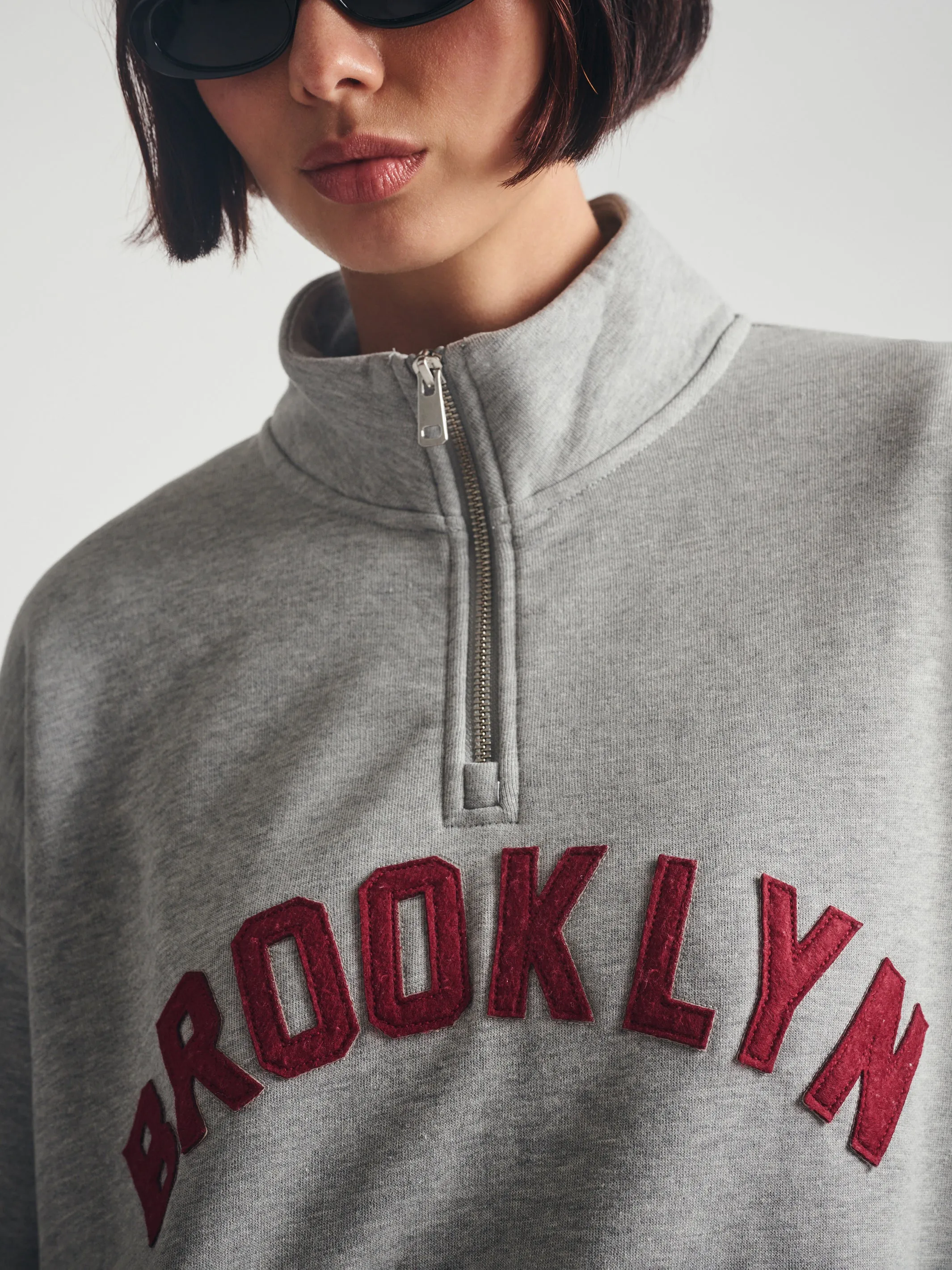 Women's Brooklyn Half Zip Sweatshirt in Mid Grey Melange sold by Brooklyn Industries product image thumbnail 5