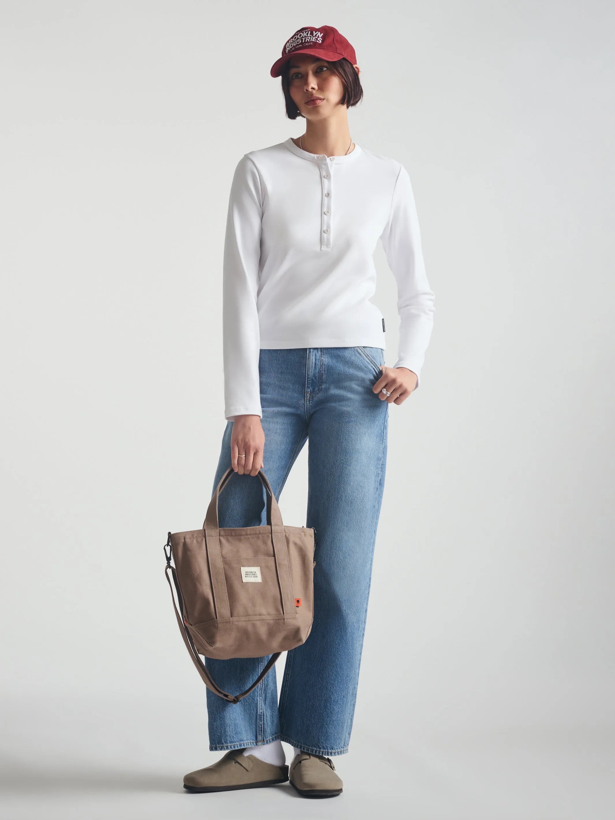 Women's Cropped Henley T-Shirt in White sold by Brooklyn Industries product image thumbnail 3