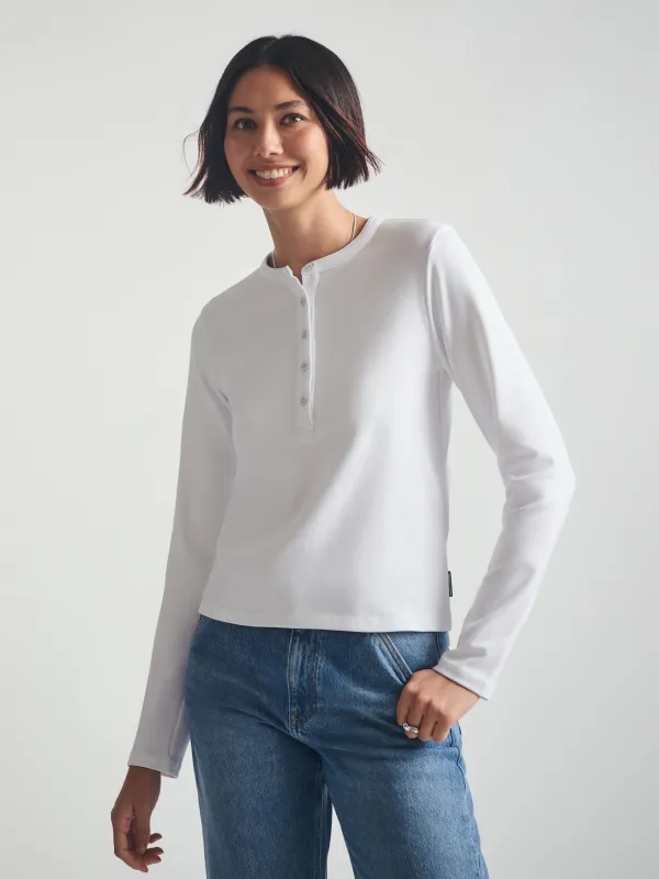 Women's Cropped Henley T-Shirt in White sold by Brooklyn Industries