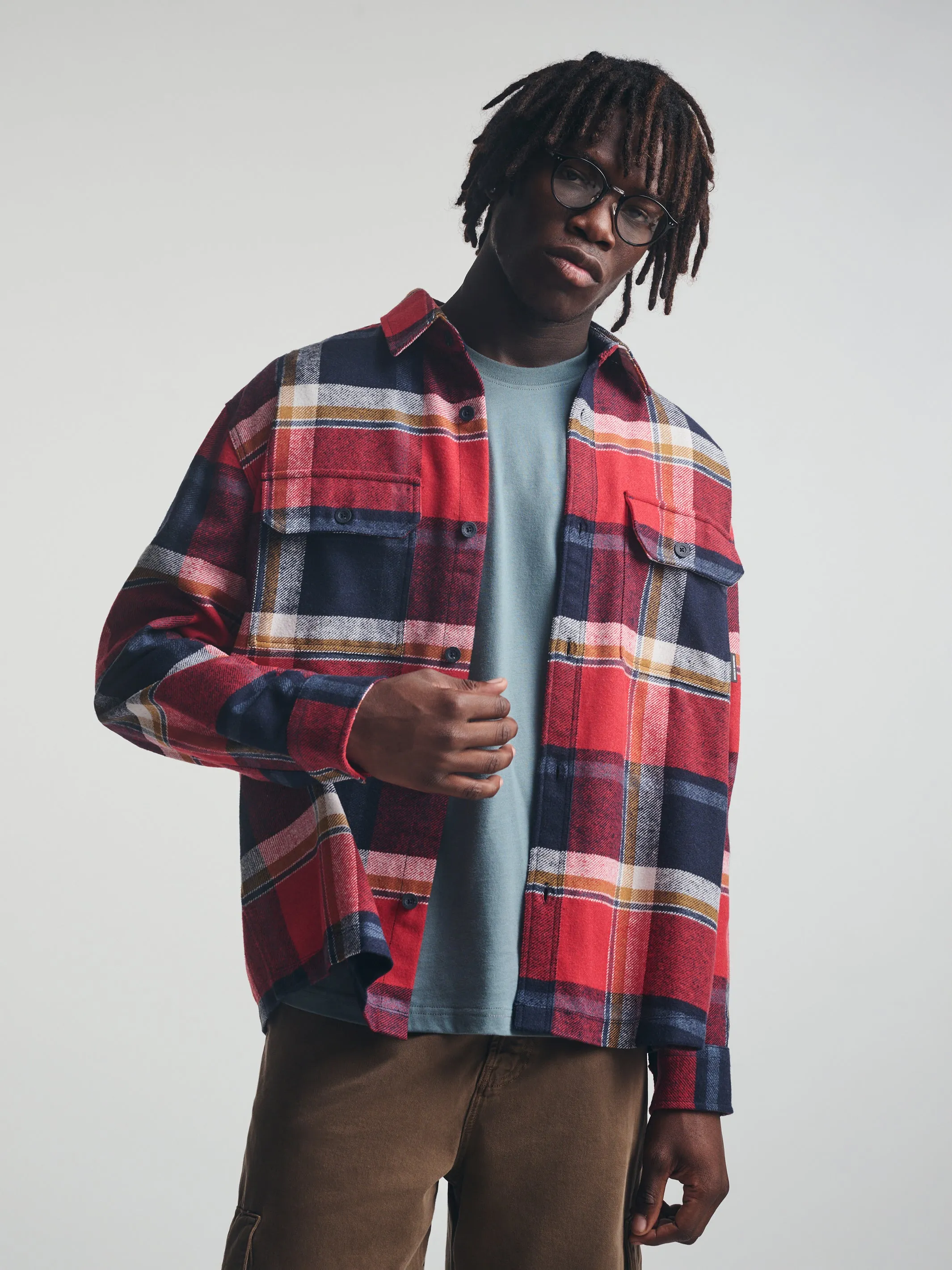 Men's Plaid Overshirt in Red Check sold by Brooklyn Industries