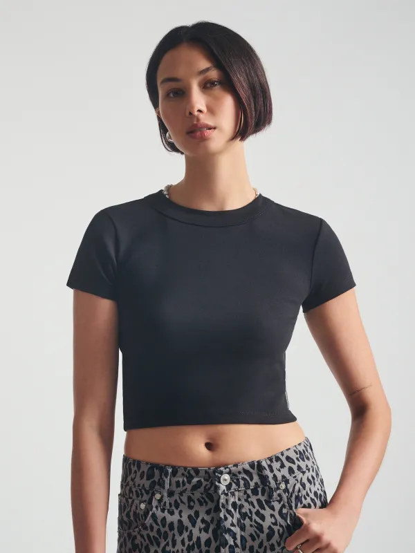Women's Ribbed Cropped T-Shirt in Black sold by Brooklyn Industries