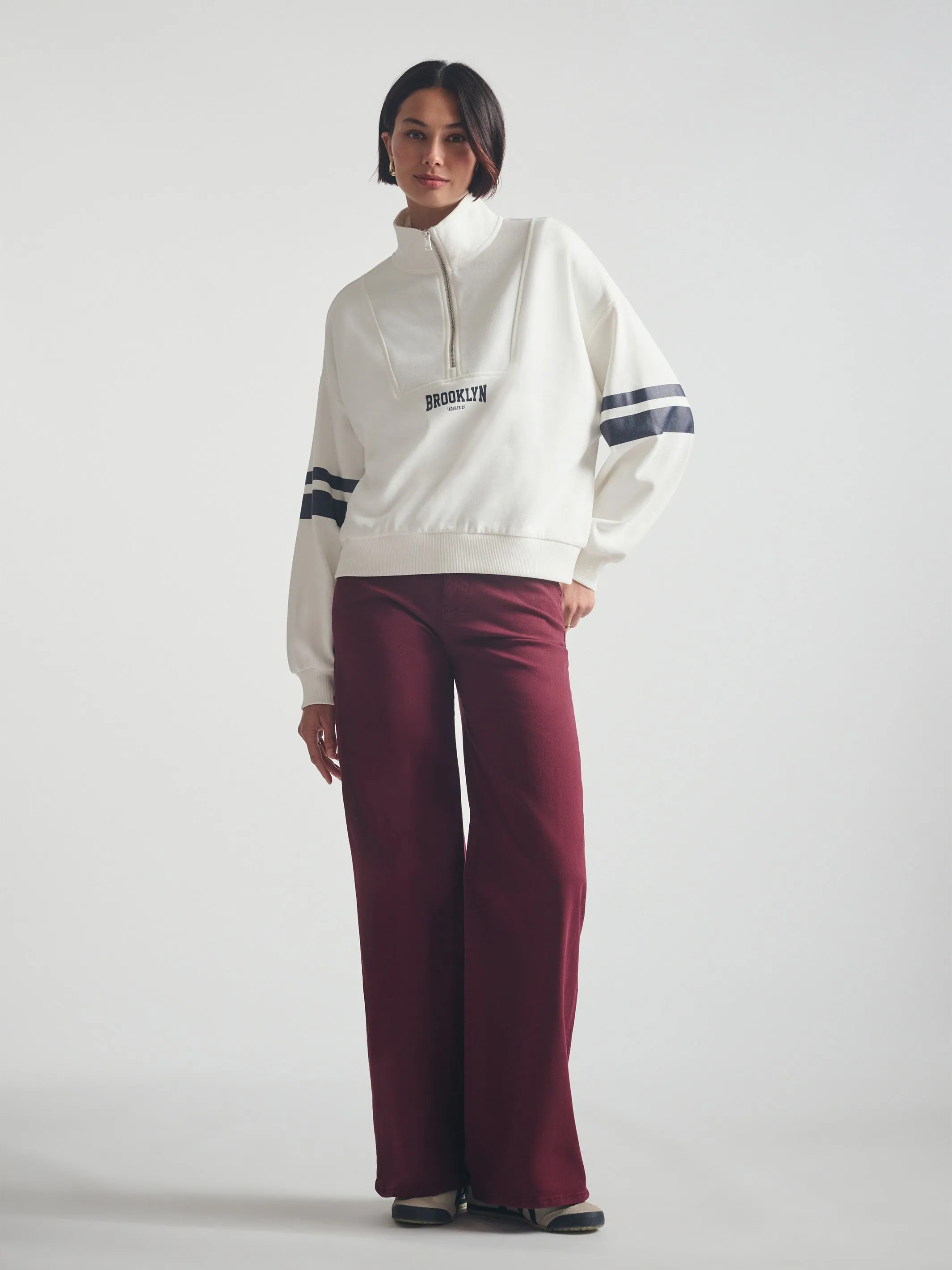 Women's Brooklyn Half Zip Varsity Sweatshirt in Antique White sold by Brooklyn Industries product image thumbnail 2
