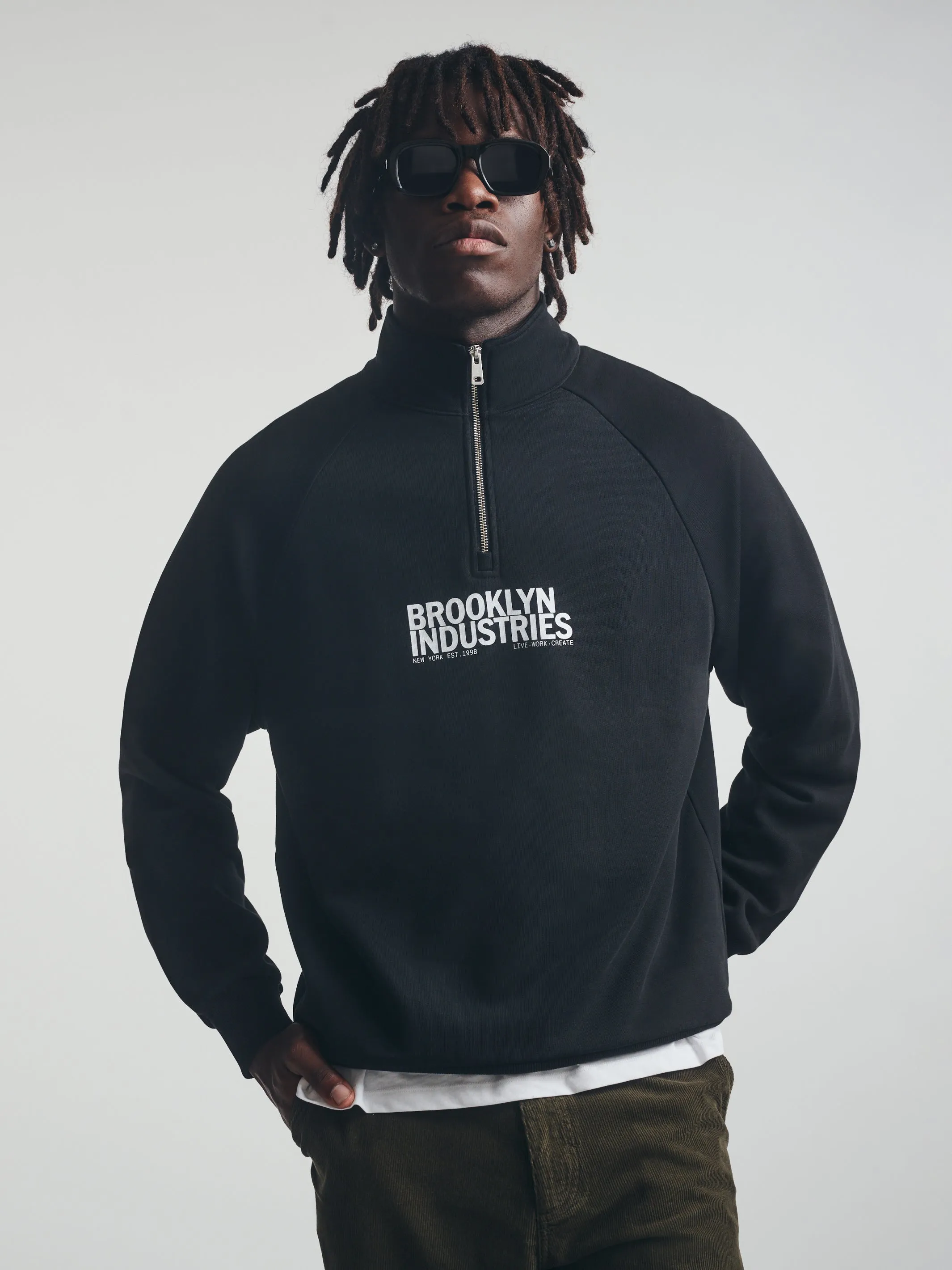 Men's Brooklyn Half Zip Sweatshirt In Black sold by Brooklyn Industries