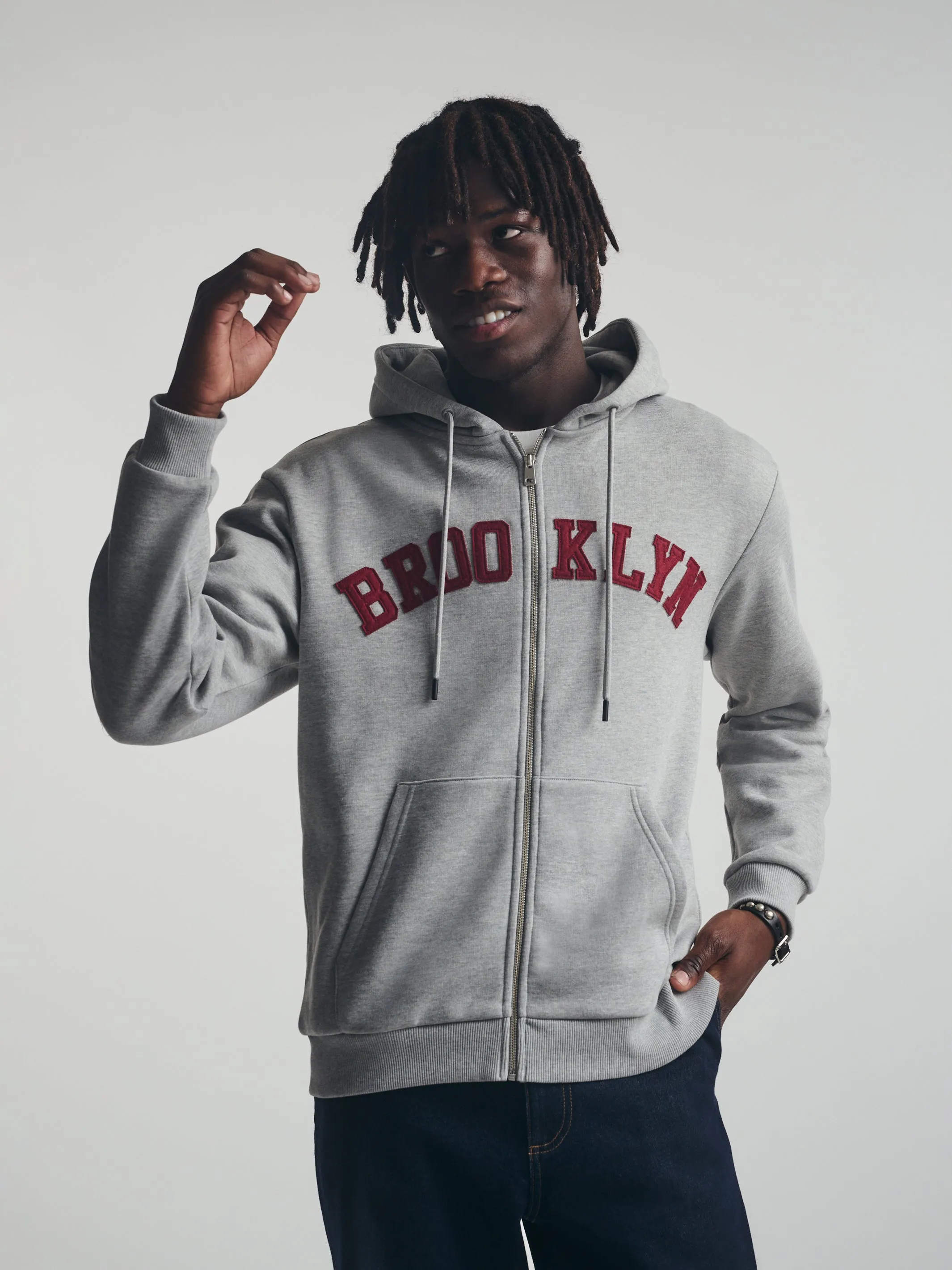 Men's Brooklyn Zip-Up Hoodie in Mid Grey Melange sold by Brooklyn Industries
