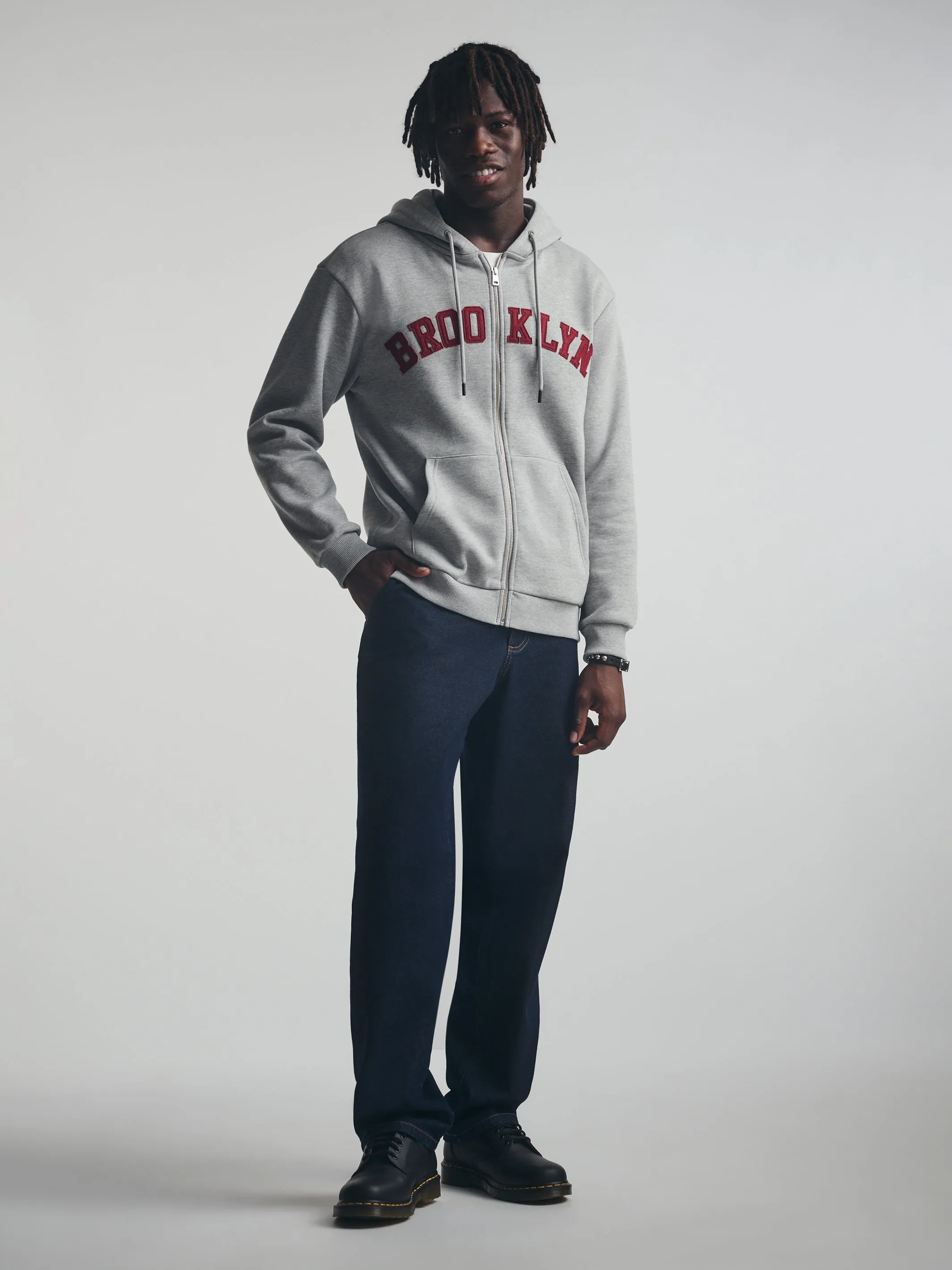 Men's Brooklyn Zip-Up Hoodie in Mid Grey Melange sold by Brooklyn Industries product image thumbnail 3