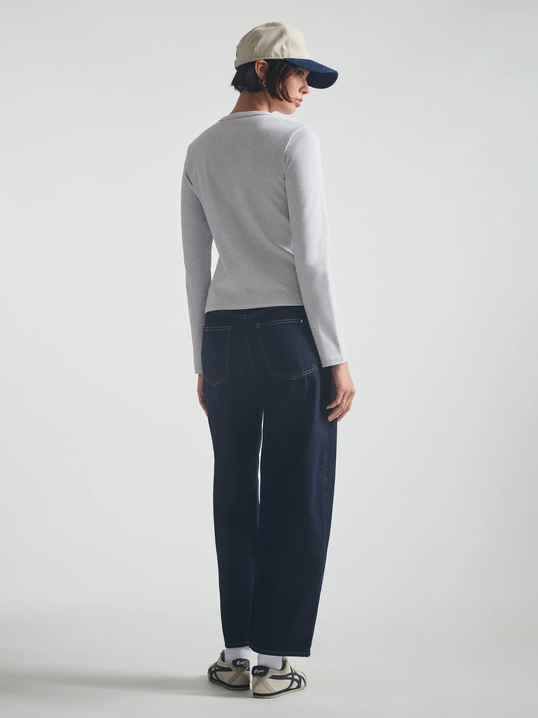 Women's Cropped Henley T-Shirt in Light Grey Melange sold by Brooklyn Industries product image thumbnail 4