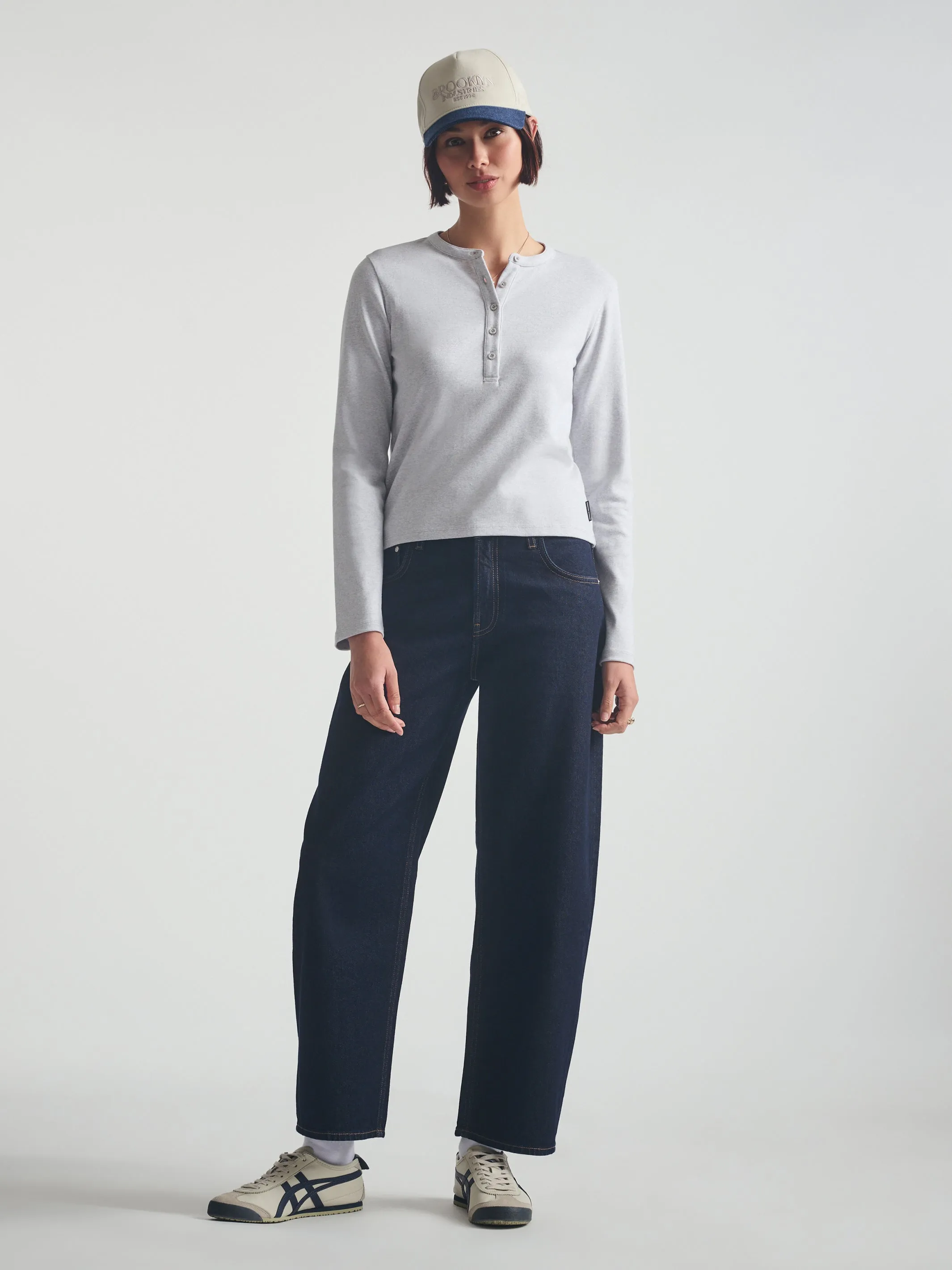 Women's Cropped Henley T-Shirt in Light Grey Melange sold by Brooklyn Industries product image thumbnail 2