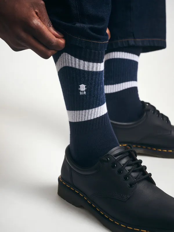 Men's Varsity Water Tower Socks in Black made by Brooklyn Industries