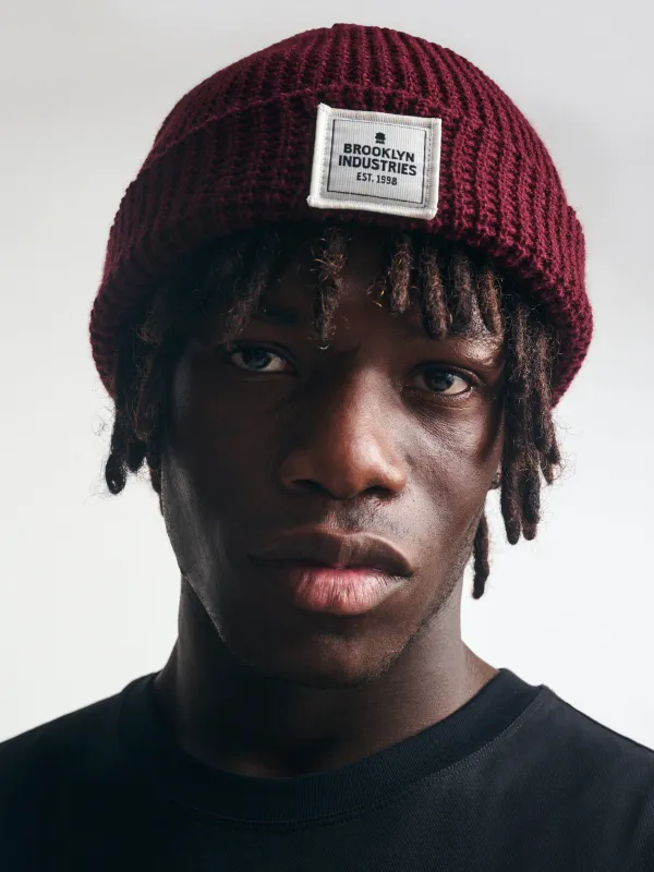 BKI Live Work Create Beanie in Burgundy sold by Brooklyn Industries