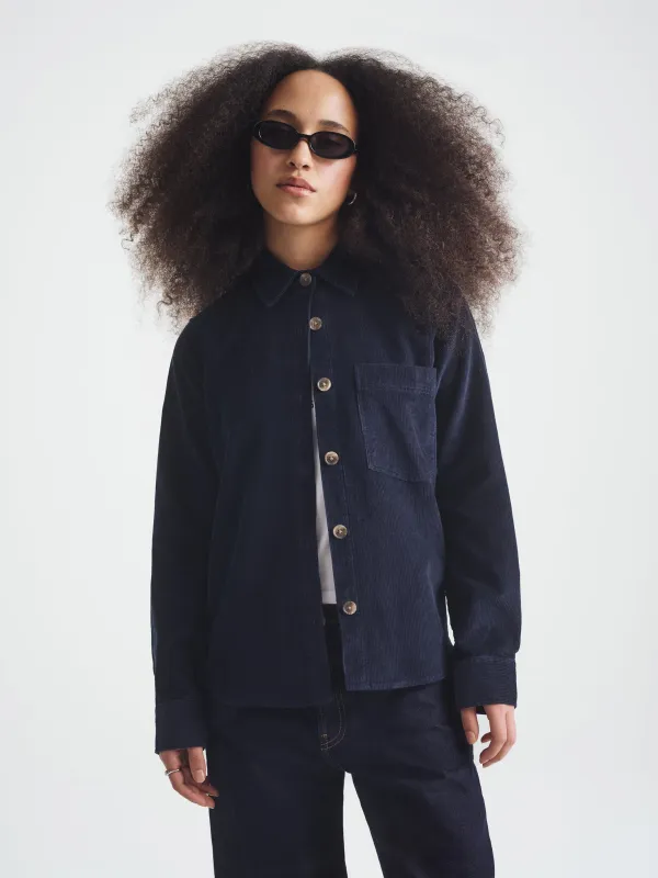 Women's Long Sleeve Corduroy Shirt in Dark Sapphire sold by Brooklyn Industries