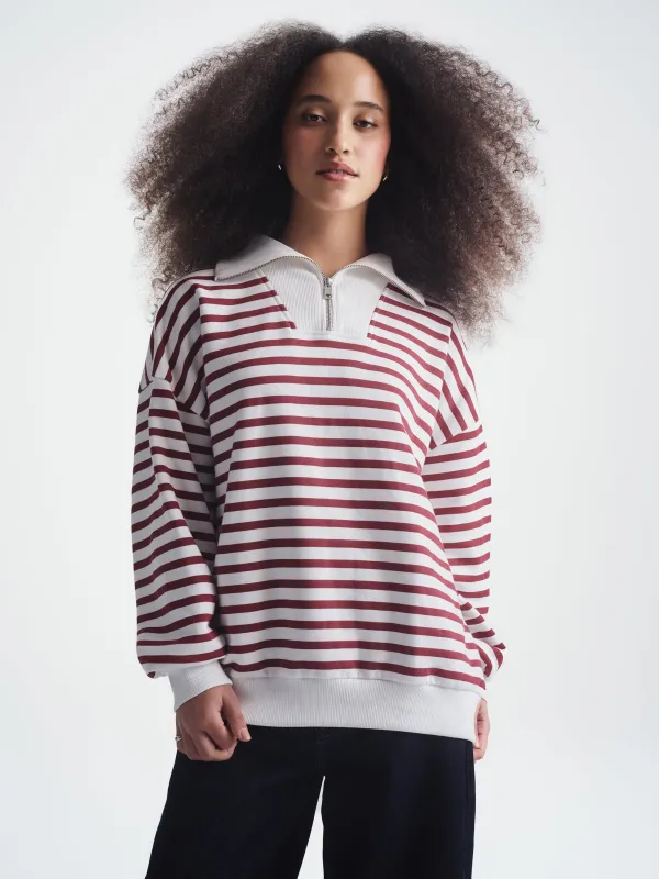 Women's Half Zip Striped Sweatshirt in Biking Red sold by Brooklyn Industries