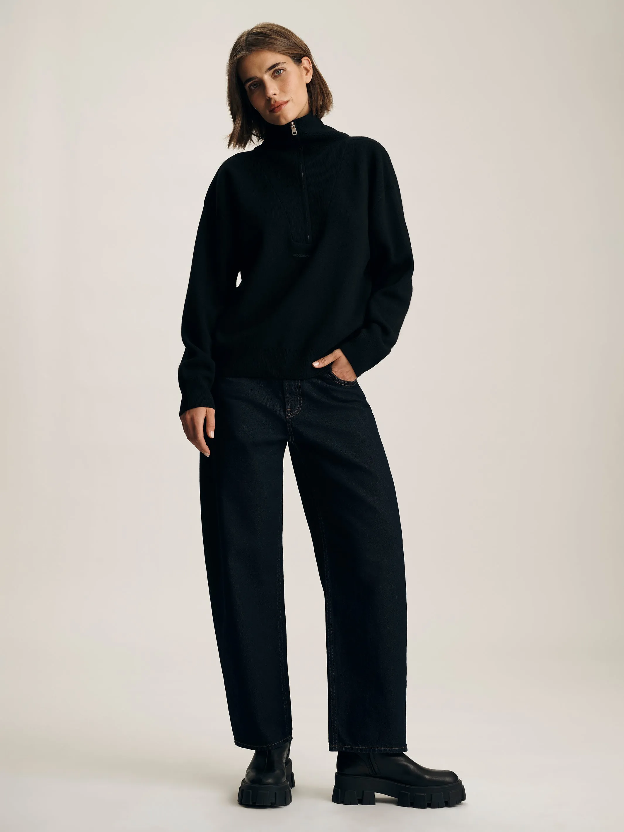 Women's Half Zip Waffle Sweater in Black sold by Brooklyn Industries product image thumbnail 4