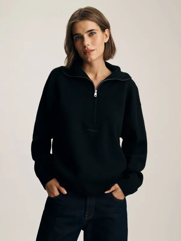 Women's Half Zip Waffle Sweater in Black sold by Brooklyn Industries
