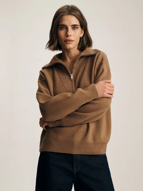 Women's Half Zip Waffle Sweater in Kelp sold by Brooklyn Industries