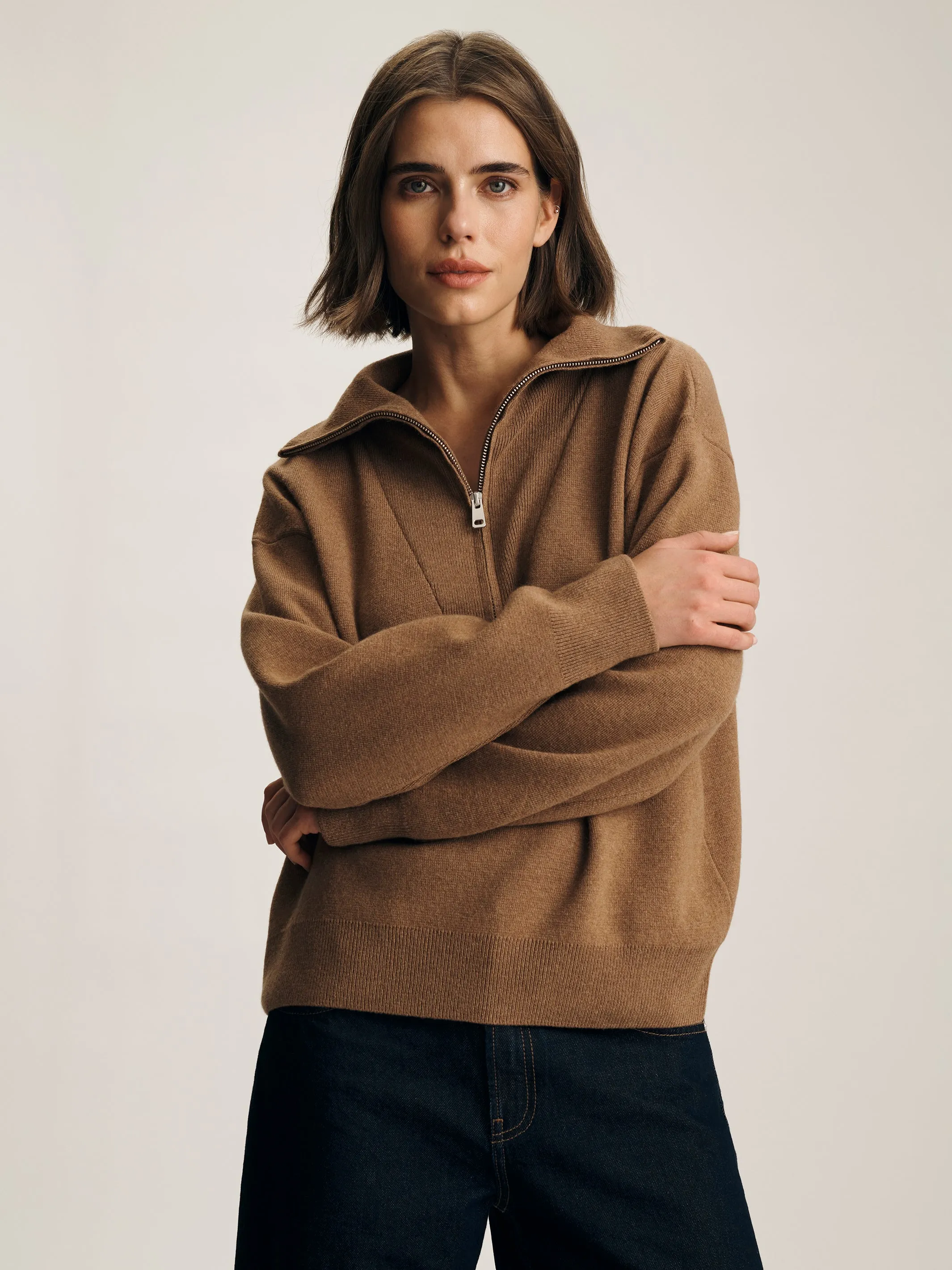 Women's Half Zip Waffle Sweater in Kelp sold by Brooklyn Industries
