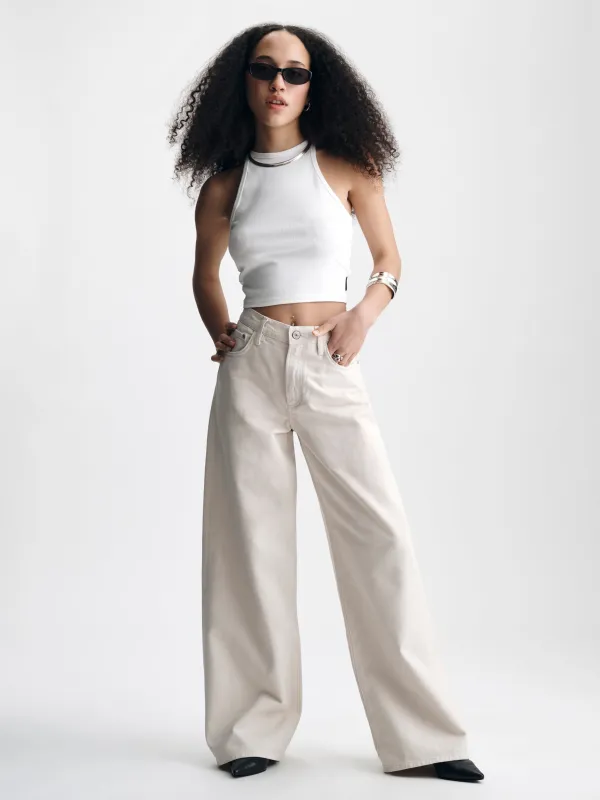 Women's Morgan Wide Leg Jeans in Light Cream Colored Denim made by Brooklyn Industries