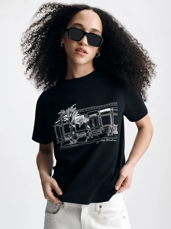 Women's Coffee Run T-Shirt in Black made by Brooklyn Industries