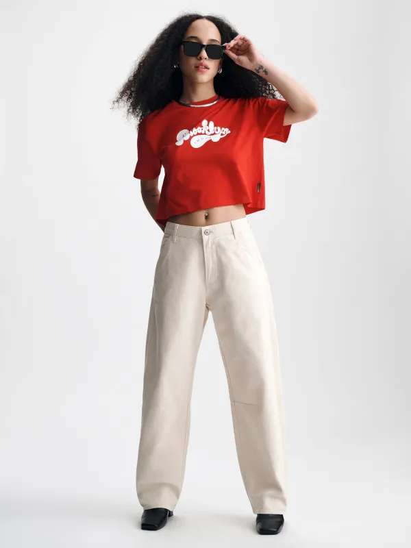 Women's Barrel Chino Pants in Sandshell Colored Twill made by Brooklyn Industries