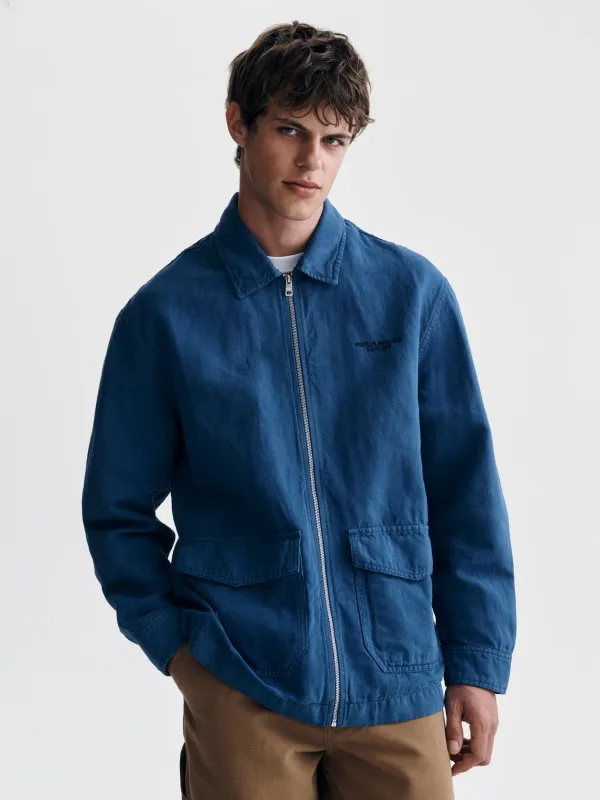 Men's Linen Utility Overshirt in Navy Peony made by Brooklyn Industries