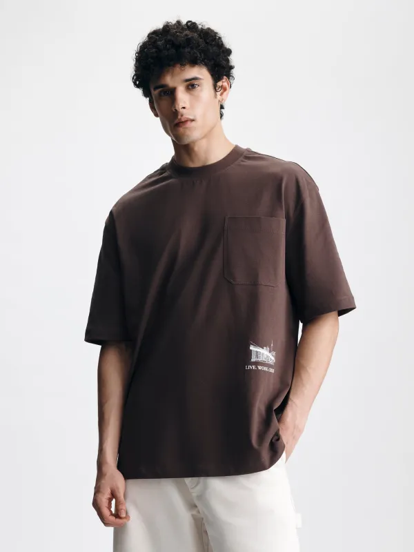 Men's Brooklyn Bridge Pocket T-Shirt in French Roast made by Brooklyn Industries