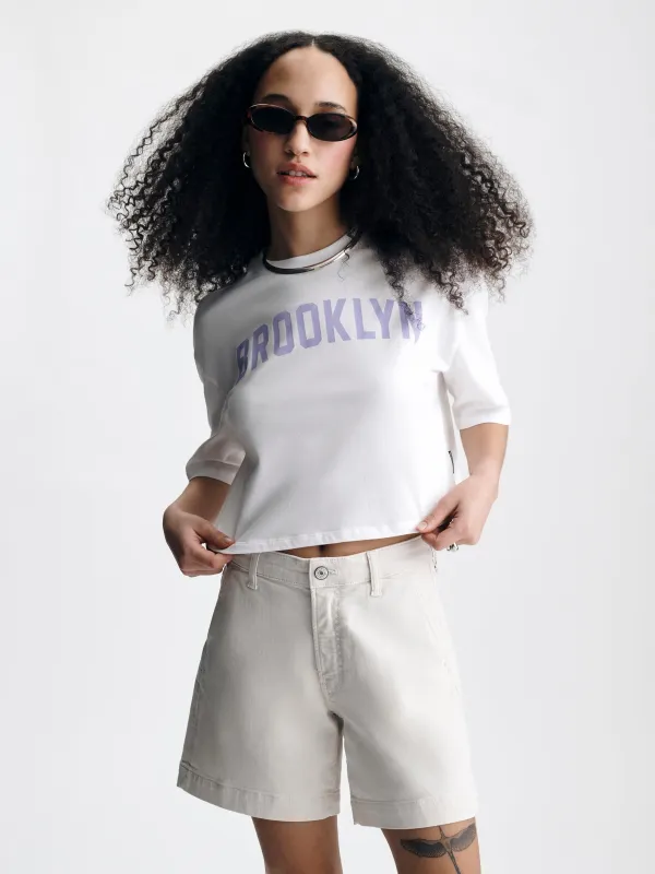 Women's Cropped Brooklyn T-Shirt in White made by Brooklyn Industries