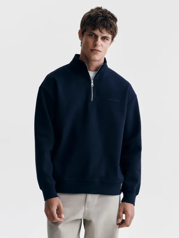 Men's Pique Half Zip Sweatshirt in Black Iris made by Brooklyn Industries