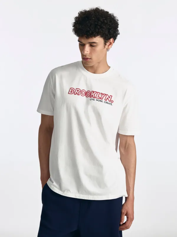 Men's Brooklyn Live Work Create T-Shirt in White made by Brooklyn Industries