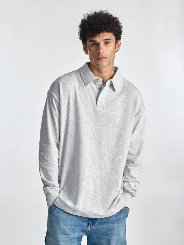 Men's Polo Sweatshirt in Grey Melange made by Brooklyn Industries