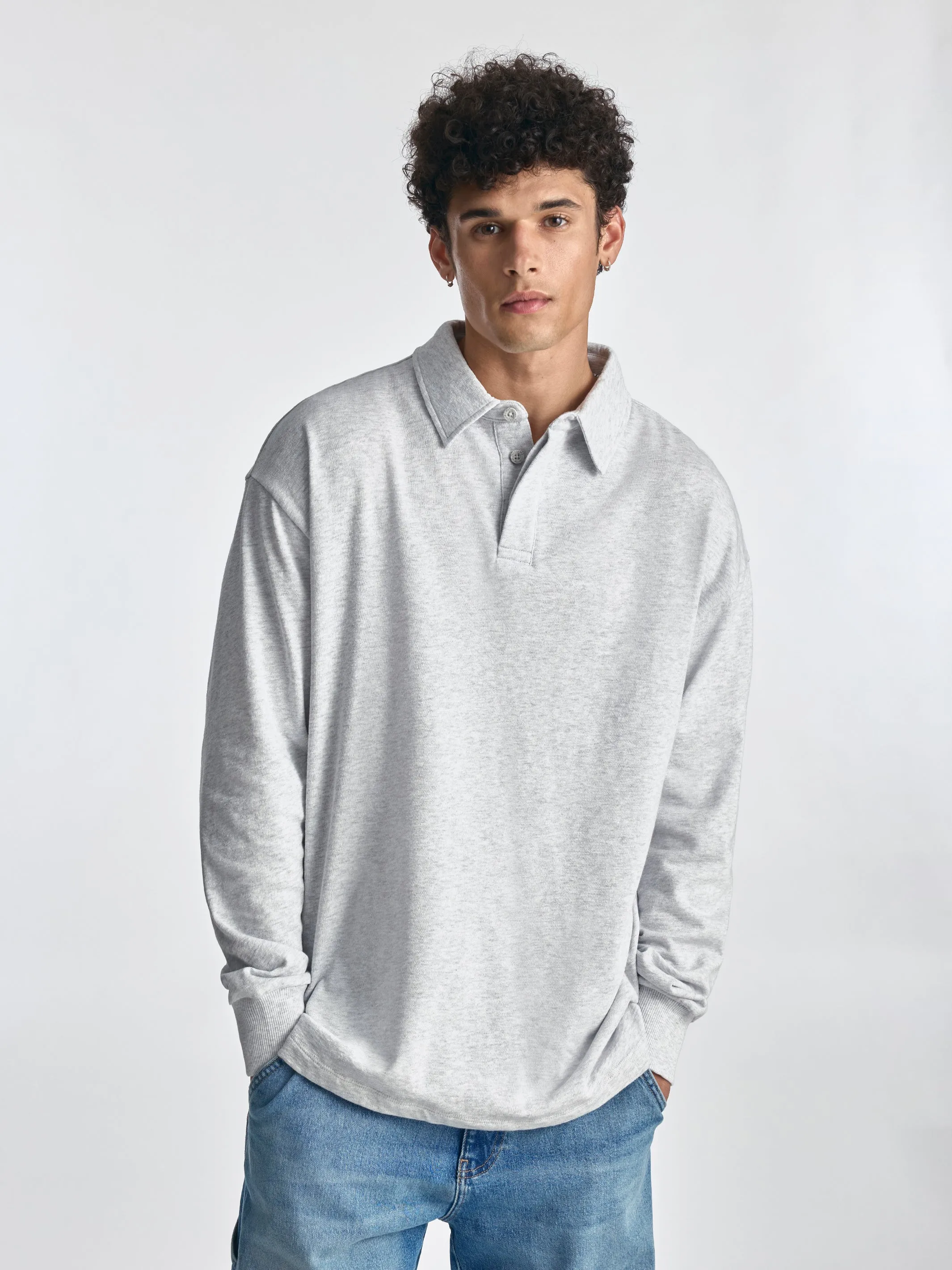 Men's Polo Sweatshirt in Grey Melange sold by Brooklyn Industries