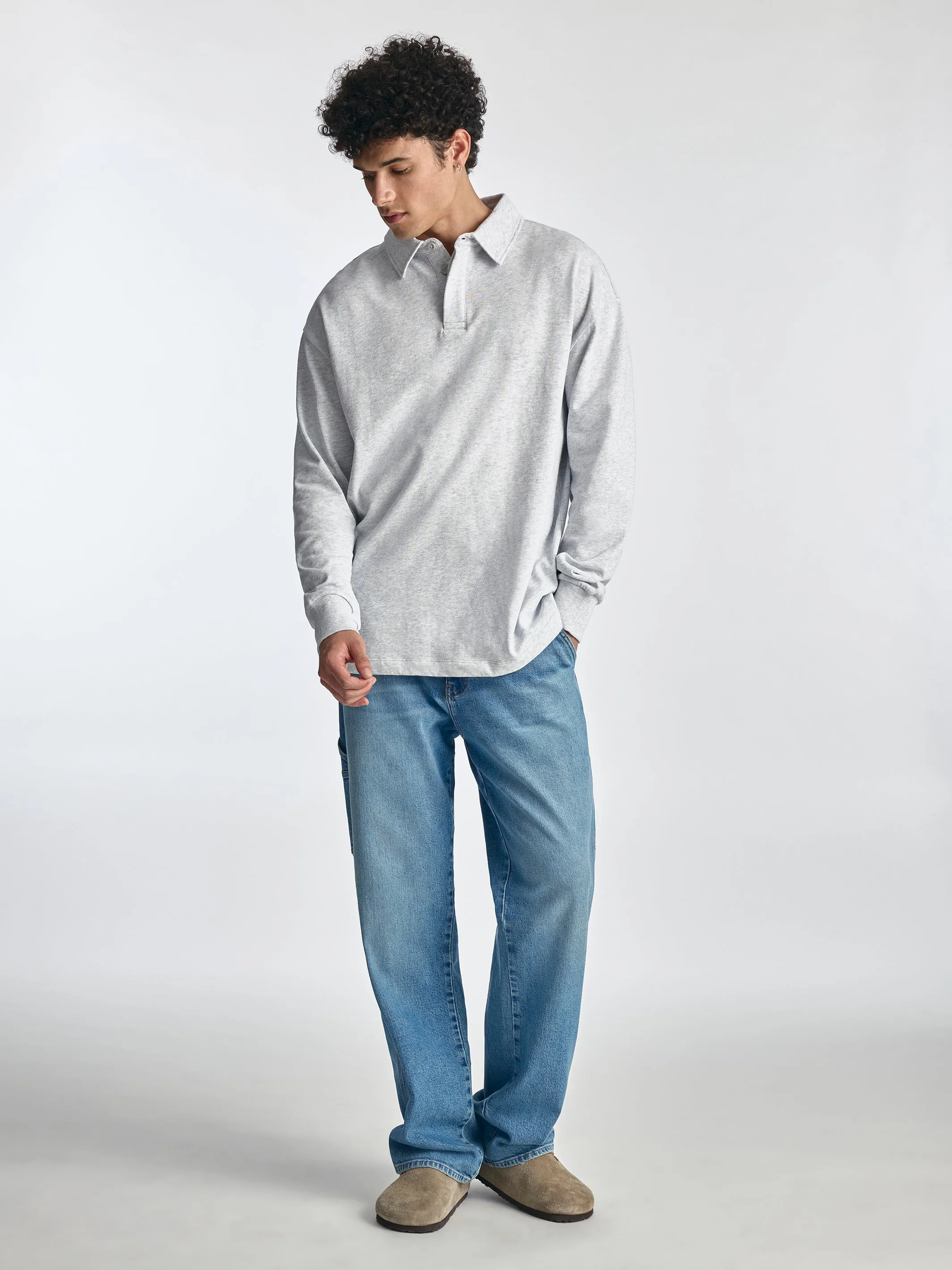 Men's Polo Sweatshirt in Grey Melange sold by Brooklyn Industries product image thumbnail 4