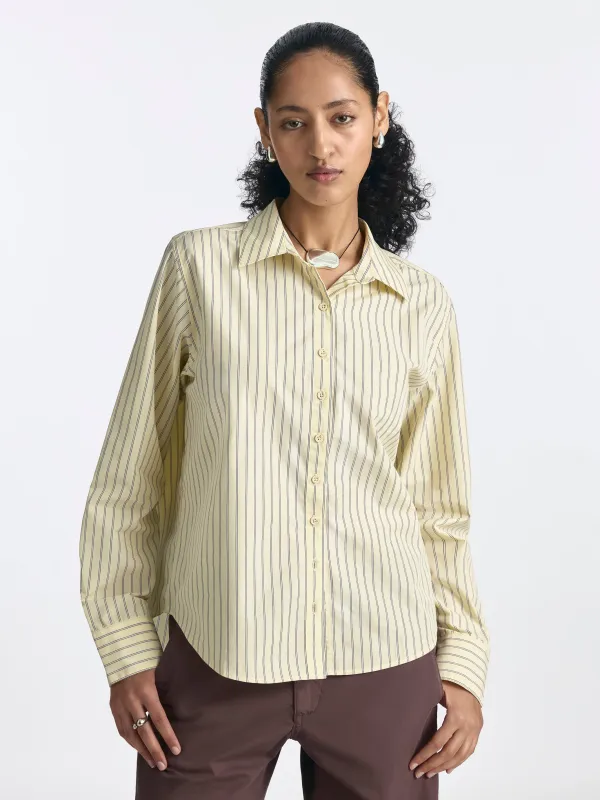 Women's Long Sleeve Striped Shirt in Pastel Yellow Stripe made by Brooklyn Industries